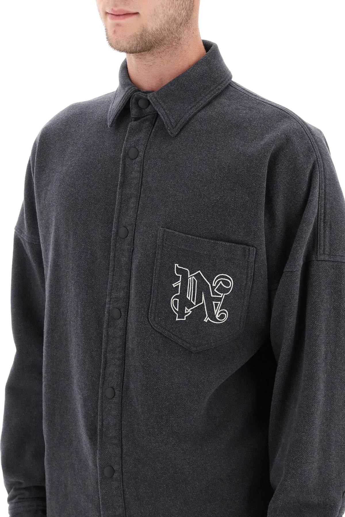 Shop Palm Angels Pa Monogram Flannel Overshirt In Antracite Off (grey)
