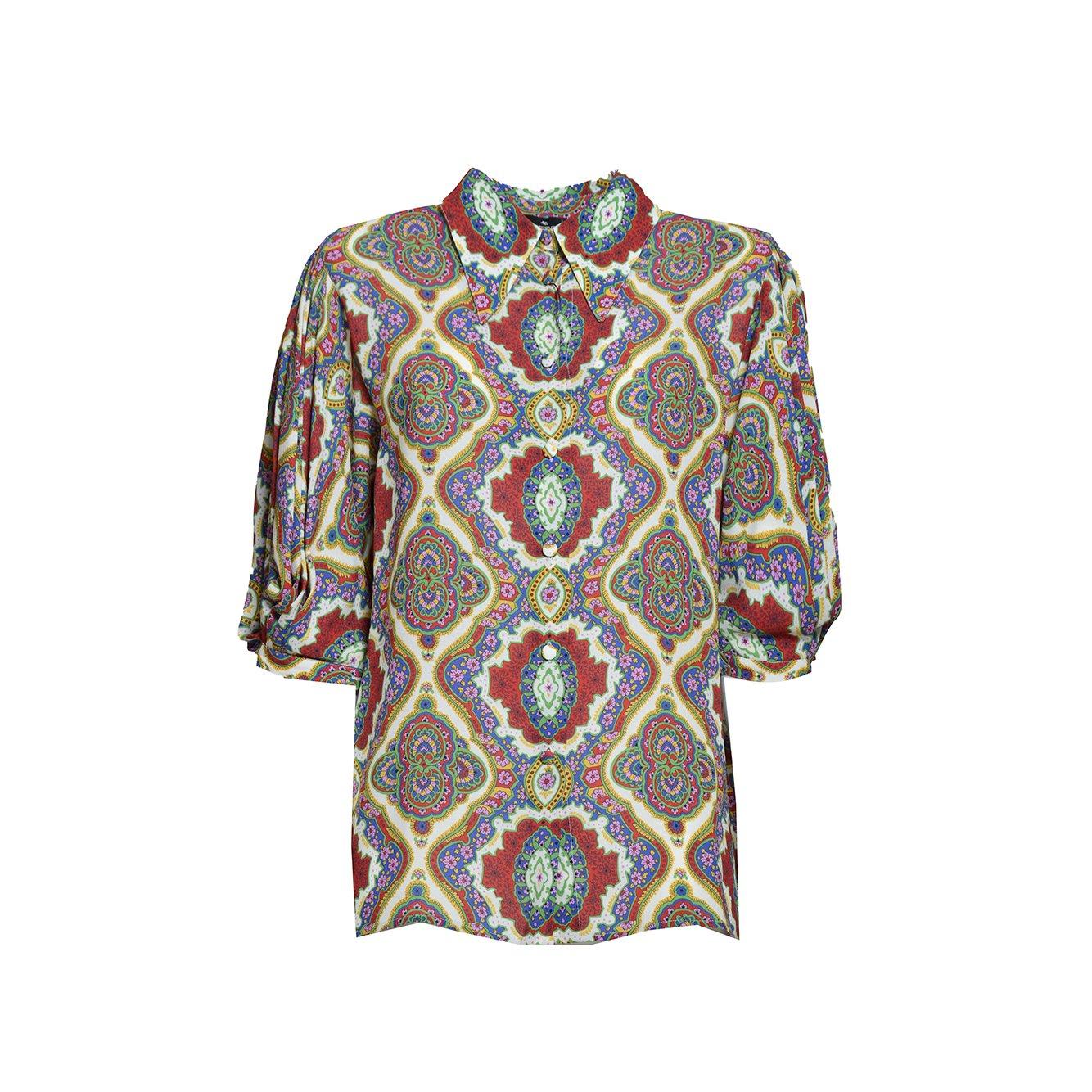 Shop Etro Graphic Printed Straight Hem Cady Blouse In Multicolour