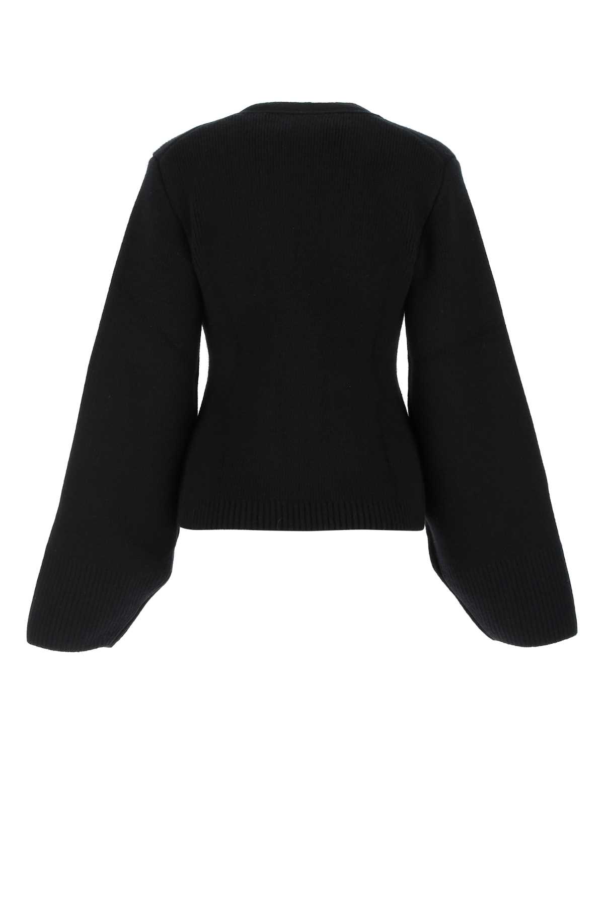 Khaite Relaxed Black Knit Sweater With Deep V-neckline In Black