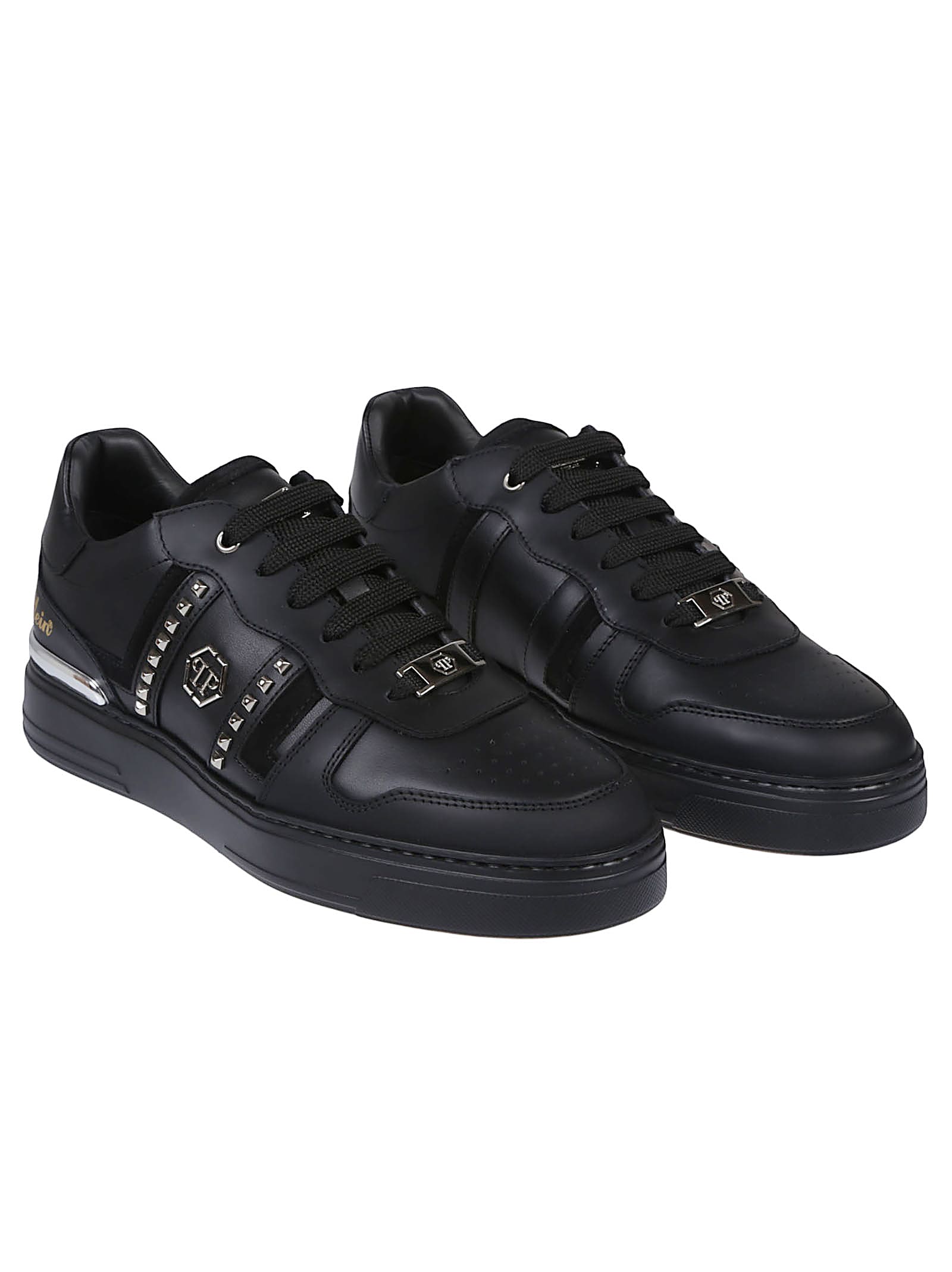Philipp Plein Mix Cut Studs Low Top Sneakers In Black