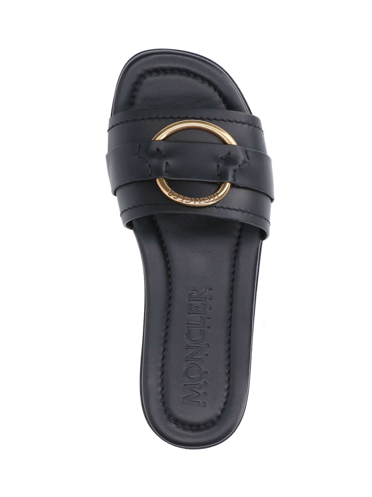 Moncler Black Slides With Distinctive Gold Emblem
