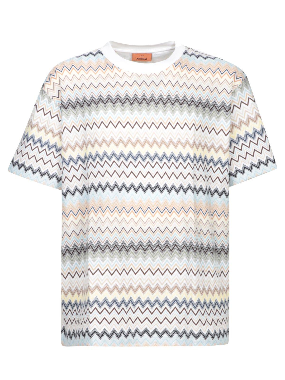 Shop Missoni Zigzag Crewneck Knitted T-shirt In Brown