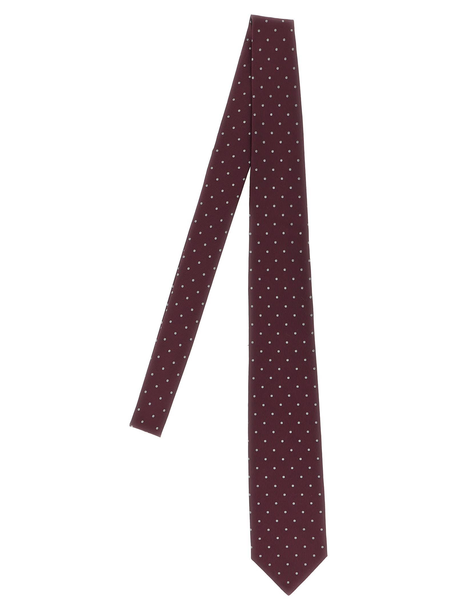 Barba Napoli Slim Pointed Tip Tie With Polka Dot Pattern In Brown