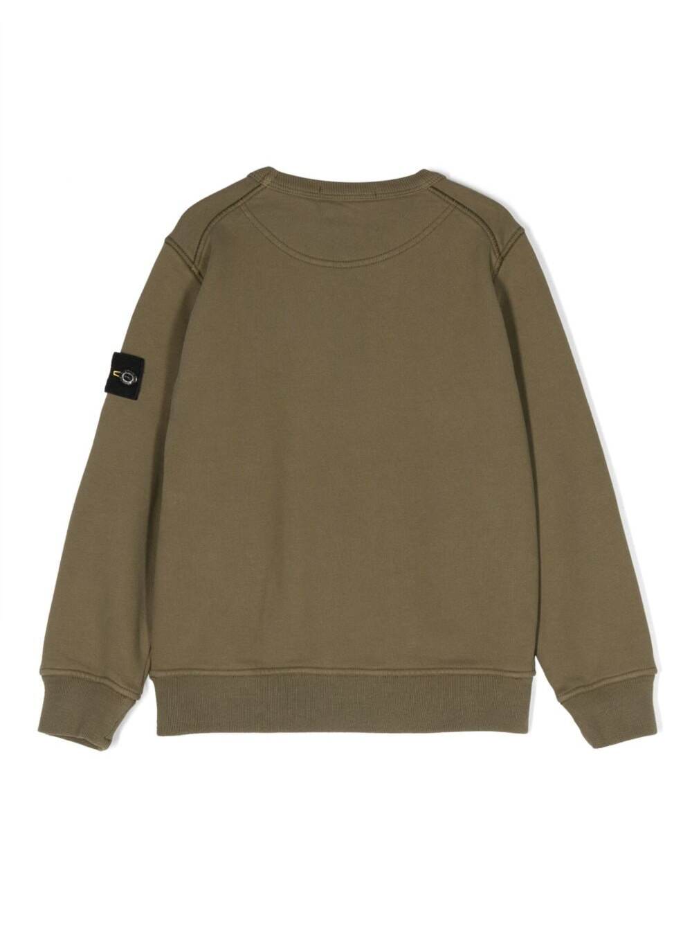 Shop Stone Island Junior Khaki Long-sleeved Crewneck Sweatshirt With Cuffs And Patch Logo In Cotton Boy In Green