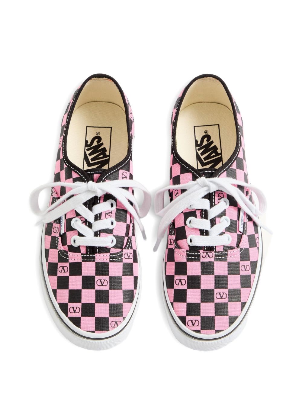 Valentino Garavani And Vans Low-top Trainer In Fabric With Vlogo Checkerboard Print In Pink