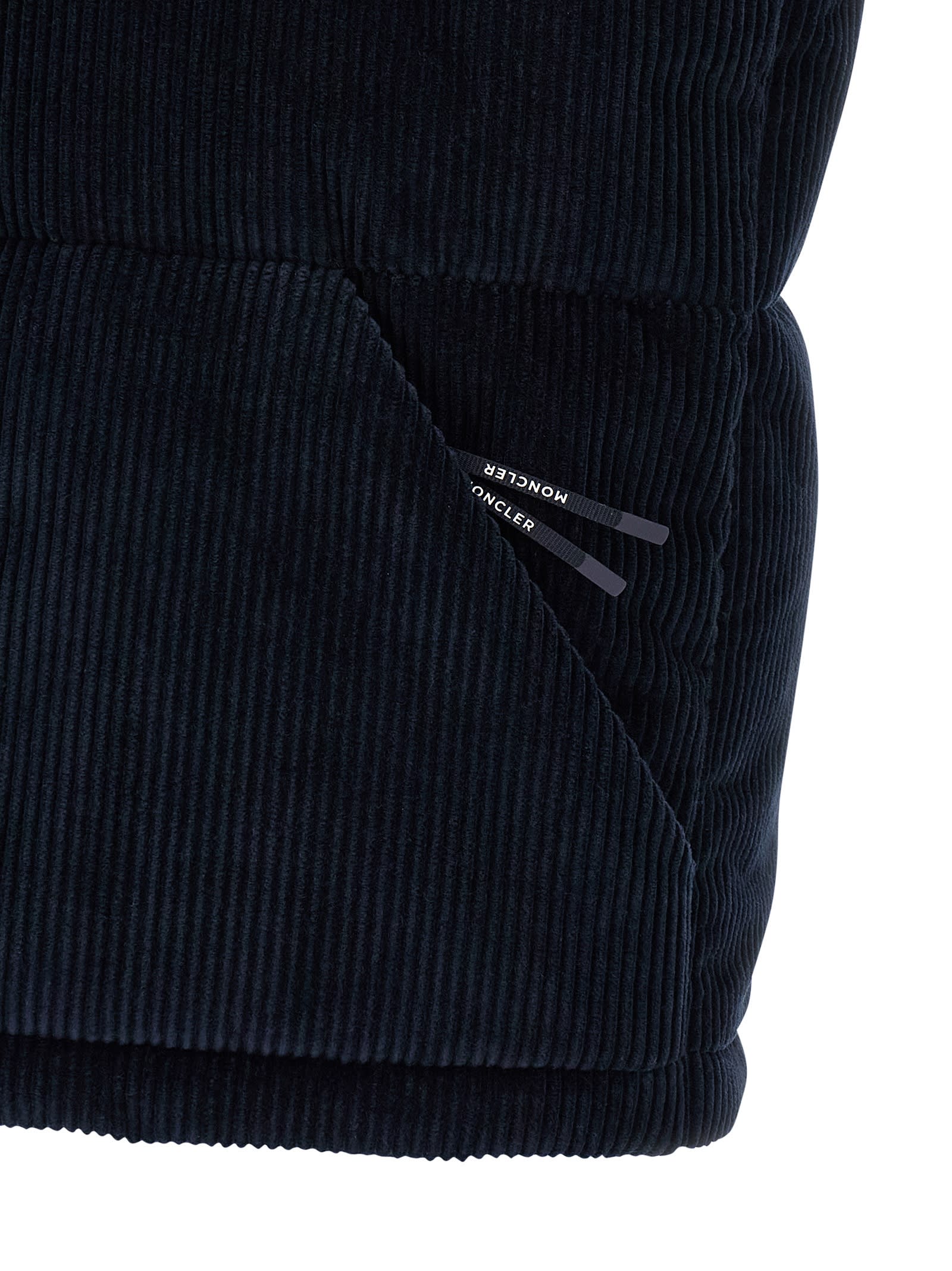 Moncler Corduroy Vest With High Collar And Pocket In Blue