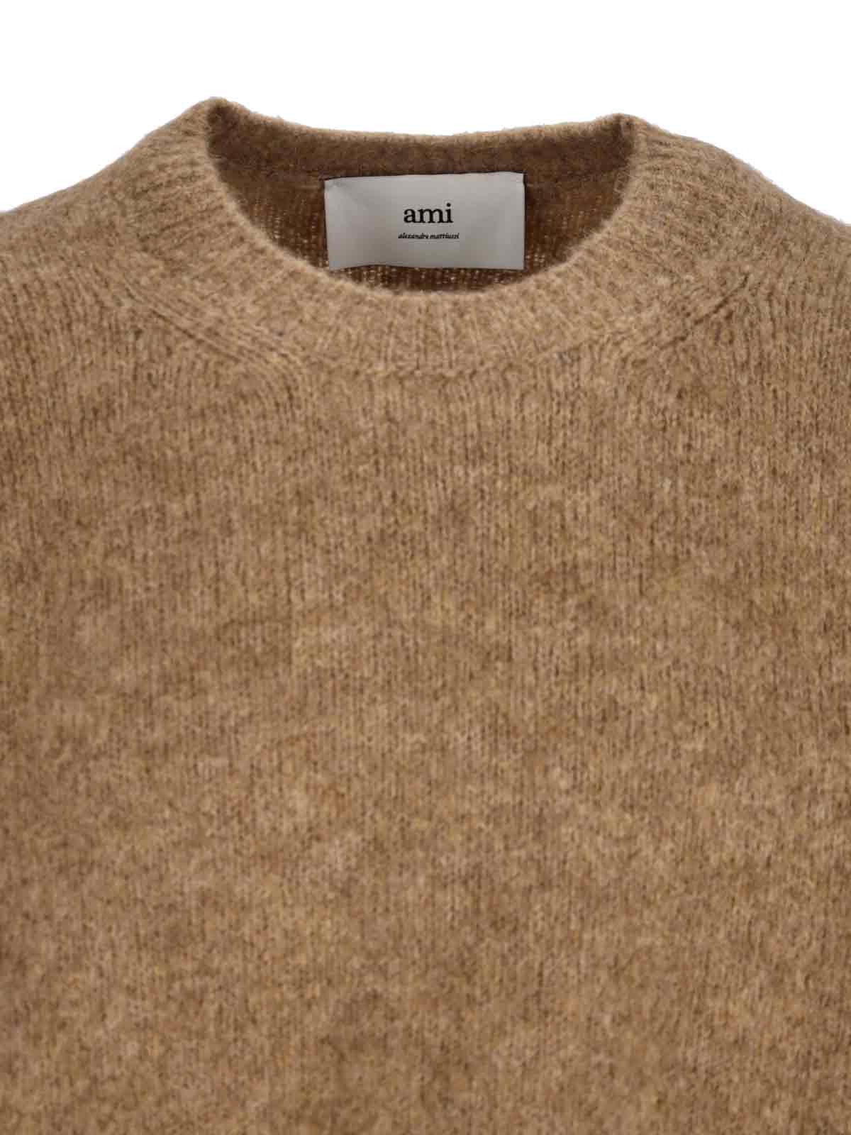 Ami Alexandre Mattiussi Ami Paris Ami Paris Alpaca Blend Crew Neck Sweater In Brown