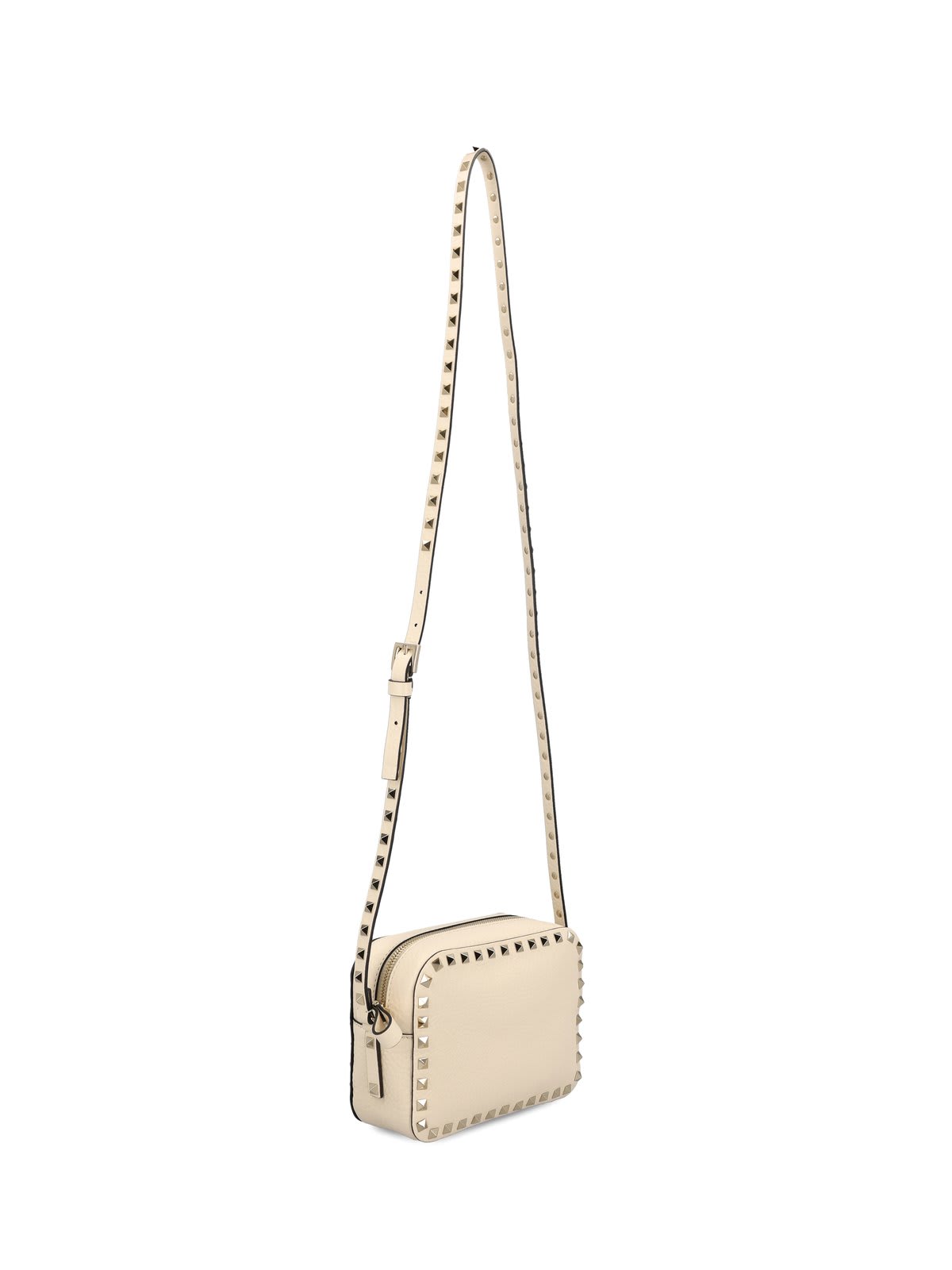 Shop Valentino Garavani Rockstud Zip-up Crossbody Bag In Bianco