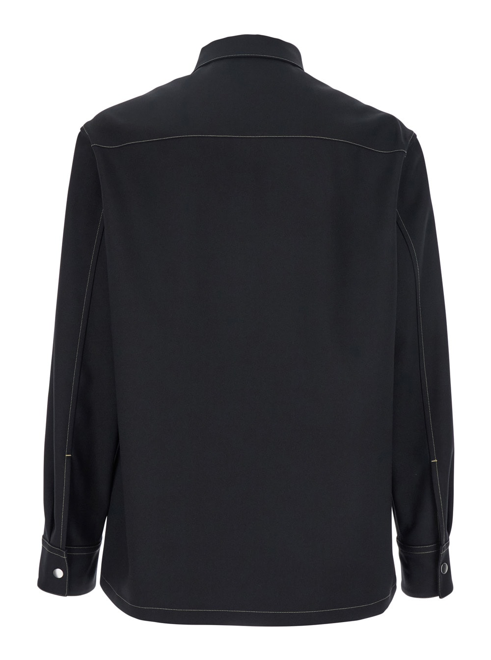 Jil Sander Black Zip-up Shirt With Contrasting Stitching In Tech Fabric Man In Black