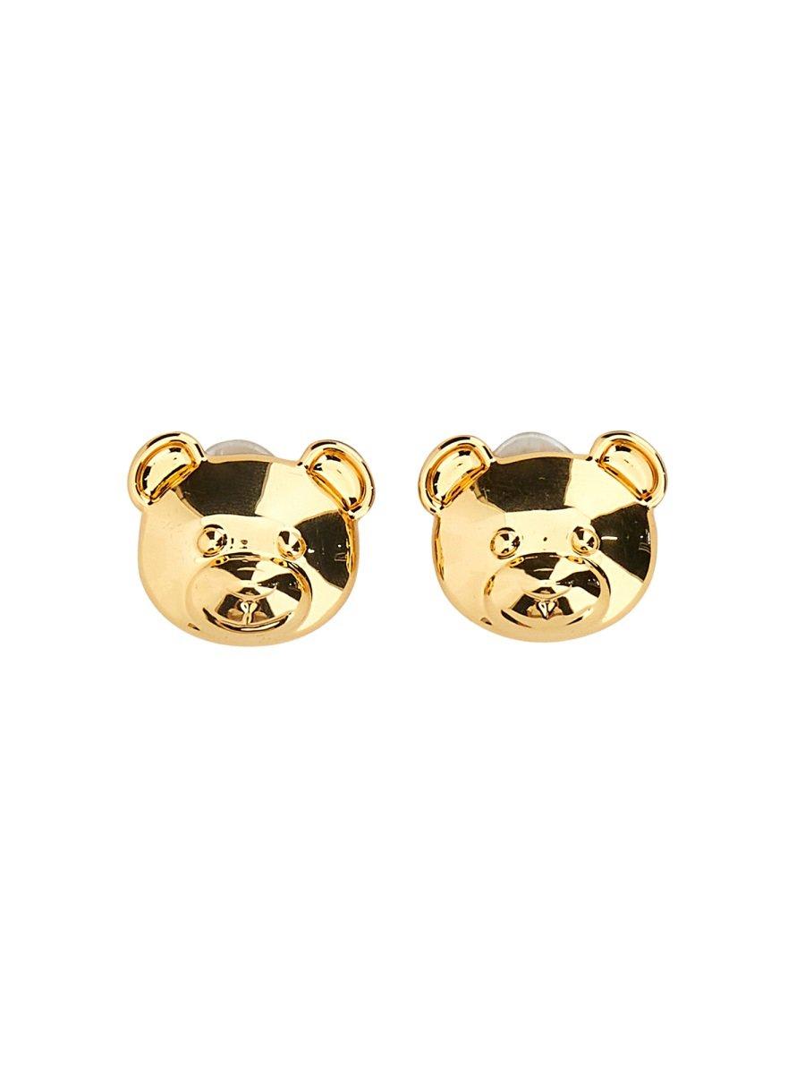 Shop Moschino Teddy Bear Engraved Clip-on Earrings In Gold