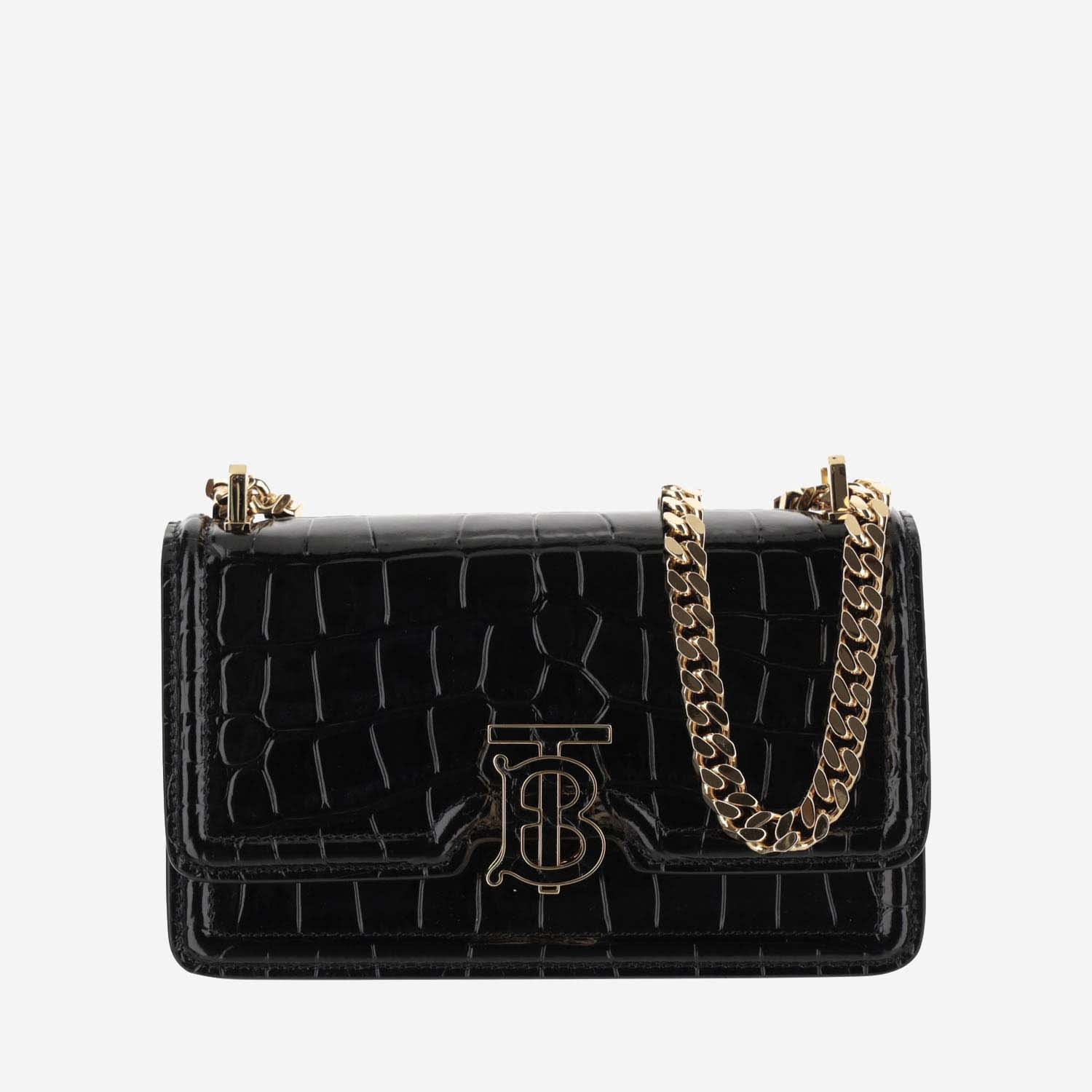 Burberry Tb Mini Embossed Leather Bag With Chain Strap In Black