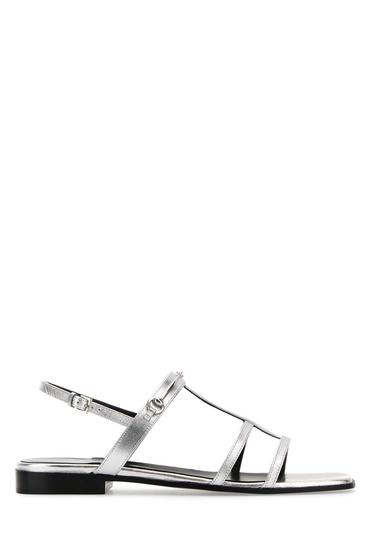 Shop Gucci Silver Leather Sandals In Argento