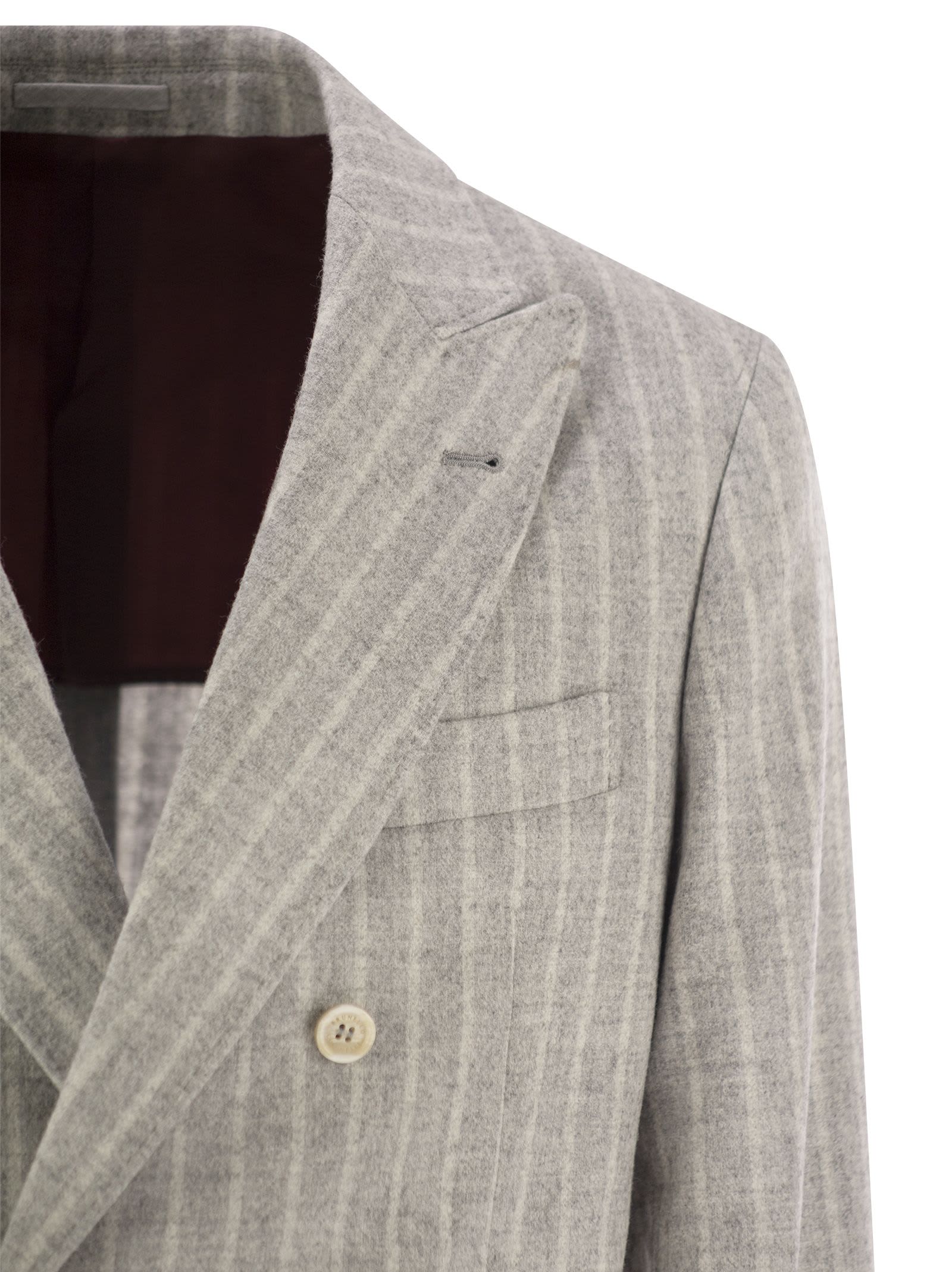 Shop Brunello Cucinelli Pinstripe Suit Of Alpaca And Comfort Wool In Light Grey