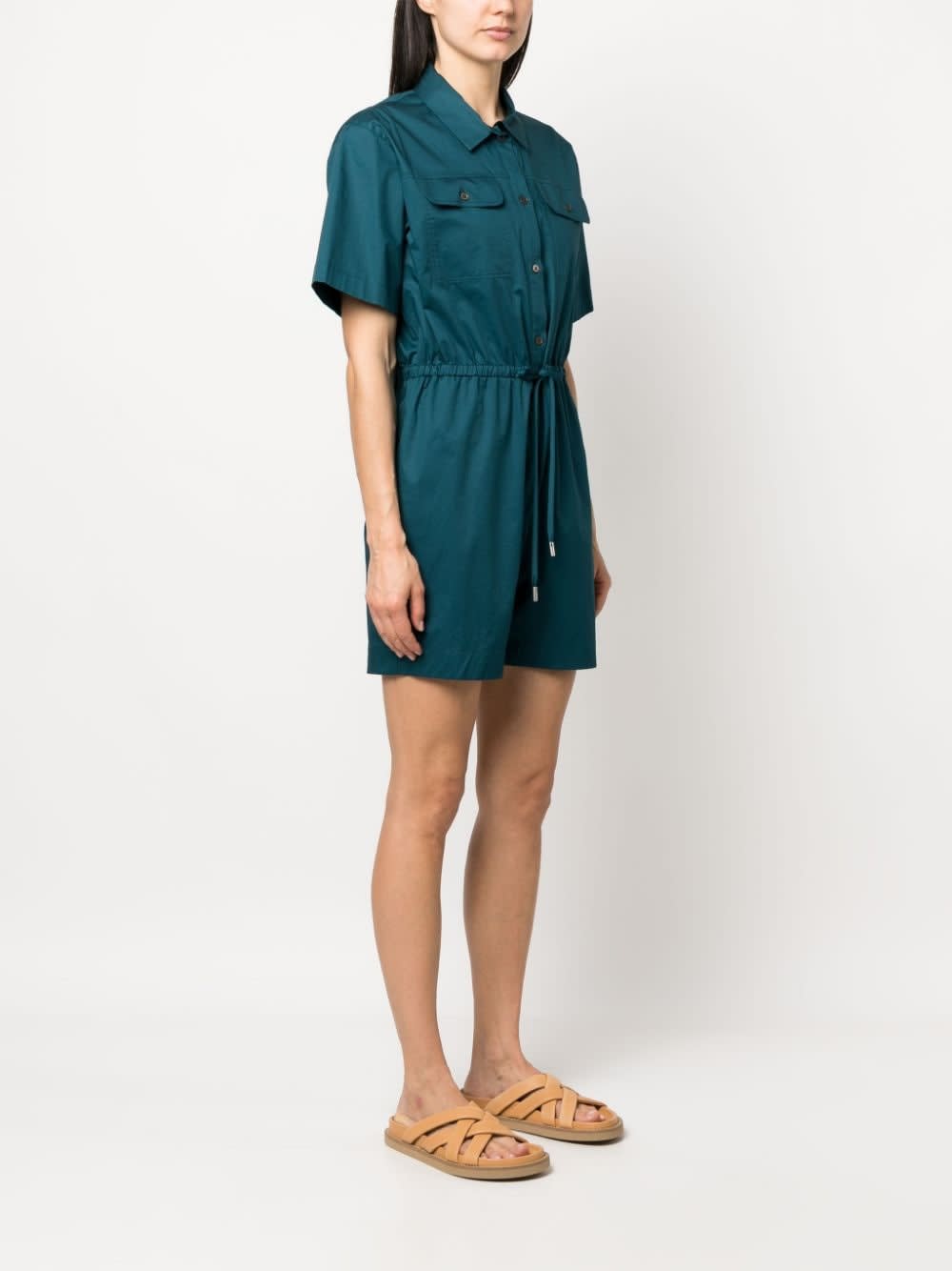 Paul Smith Short Sleeve Cotton Playsuit With Drawstring Waist In Blue