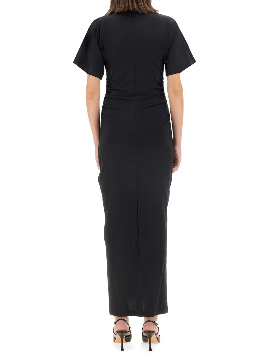 Shop Msgm Short-sleeved Zip-up Maxi Dress In Nero