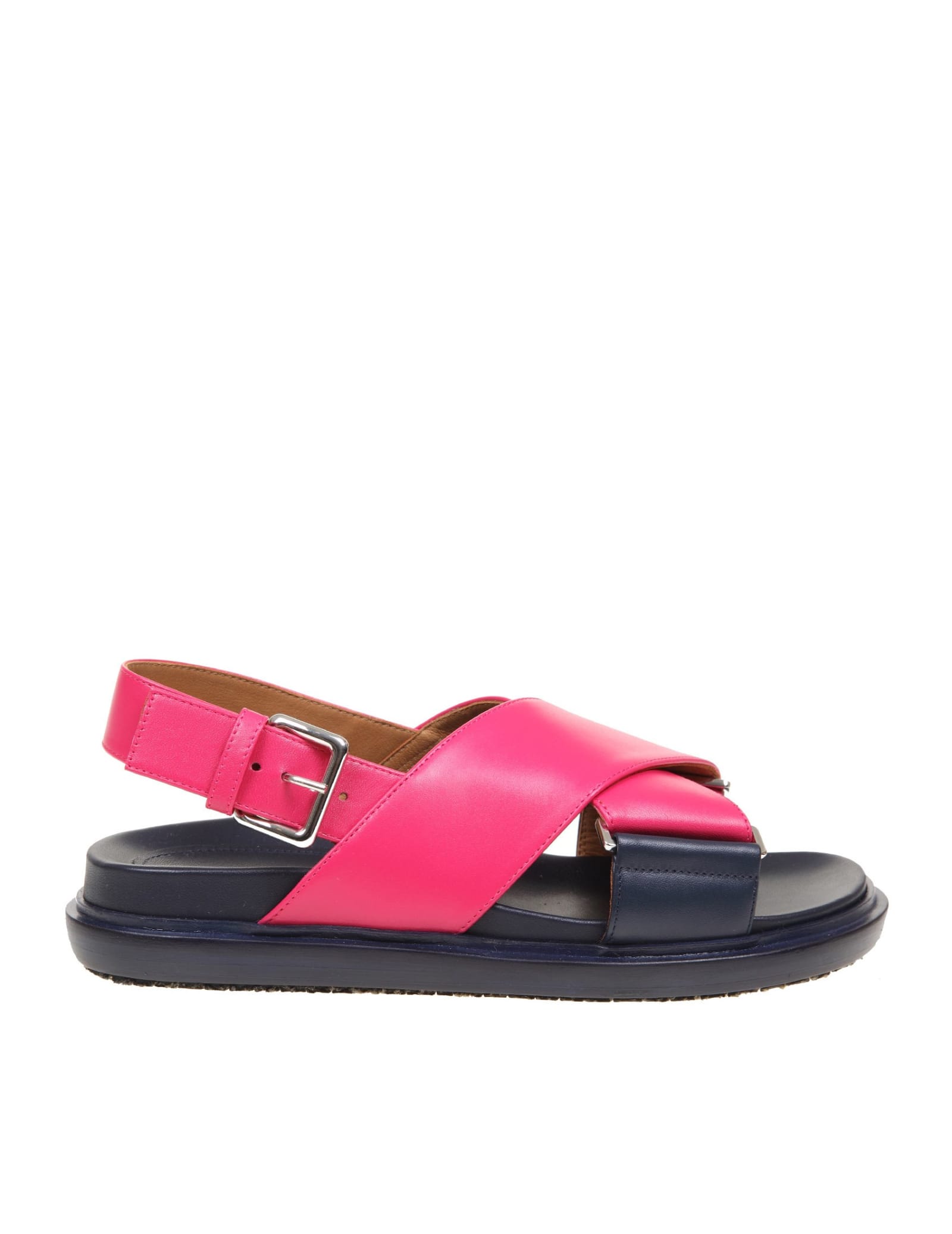 Buy Marni Fussbett Sandal In Fuchsia / Blue Leather online, shop Marni shoes with free shipping