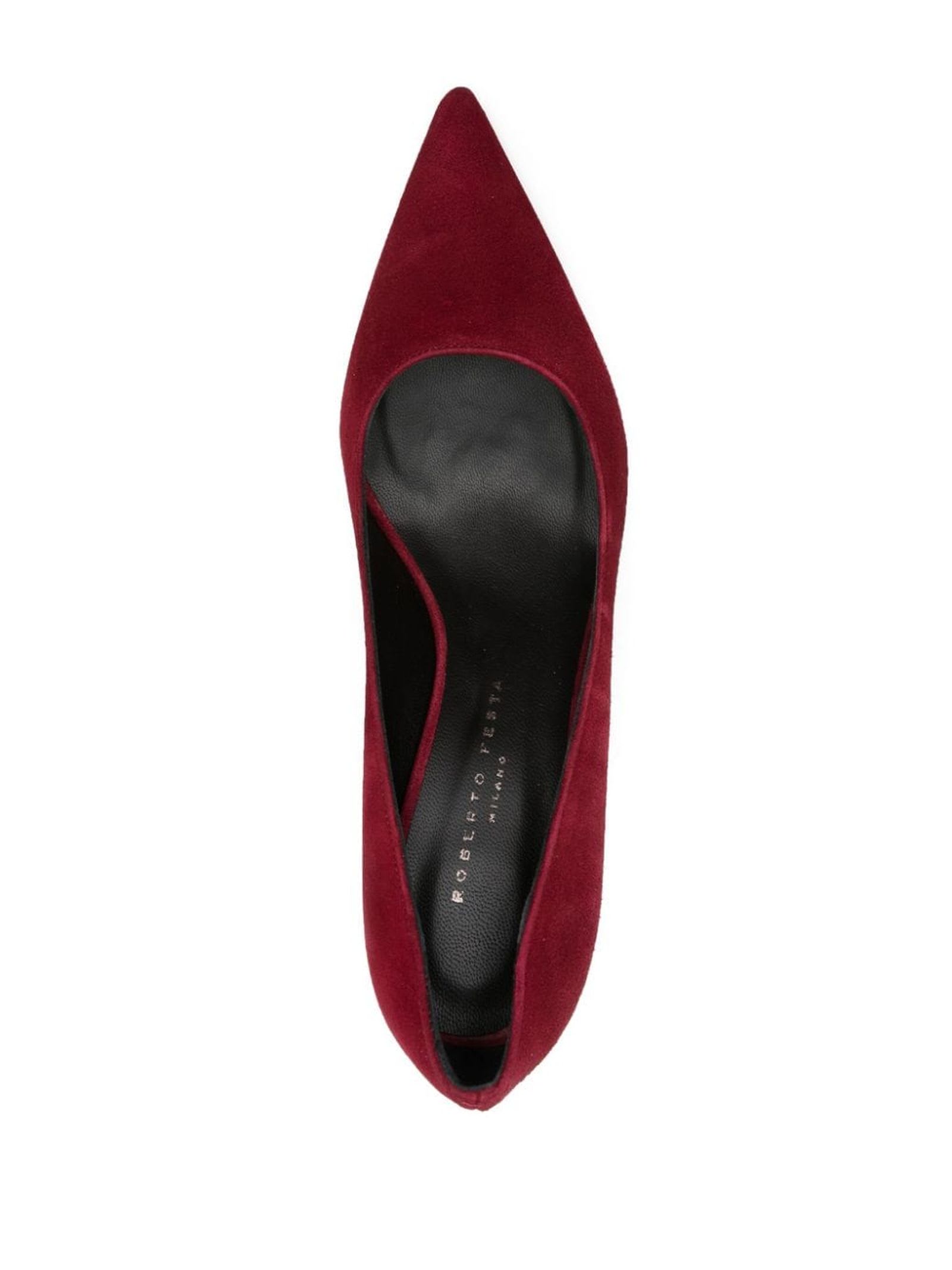 Shop Roberto Festa Bordeaux Red Suede Kate Pumps