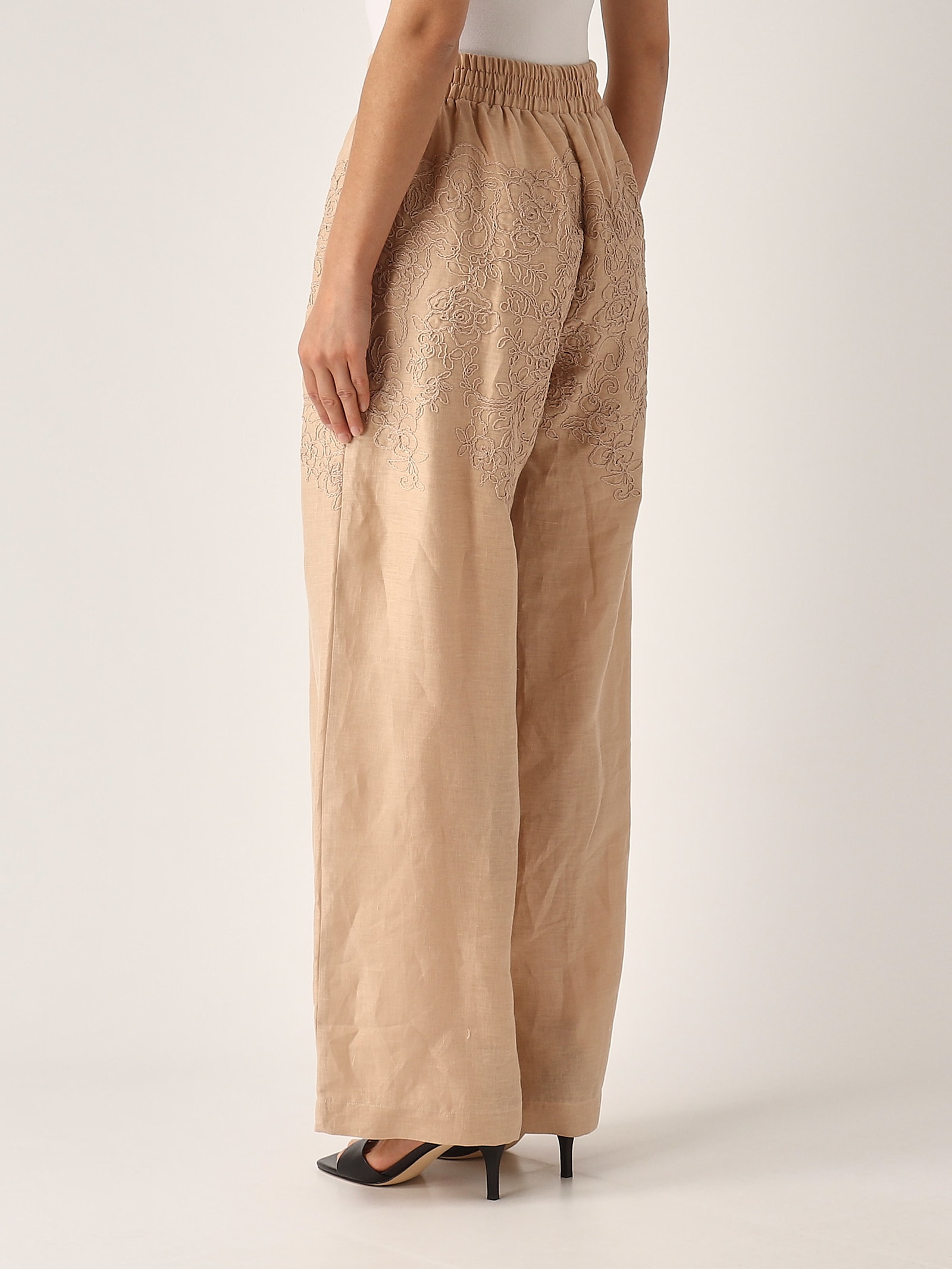 Ermanno Scervino Pantalone Lino Ricamo Trousers In Neutral