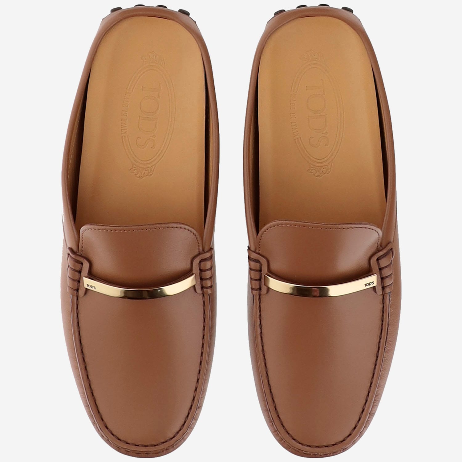 Shop Tod's Leather Gommino Sabot In Beige