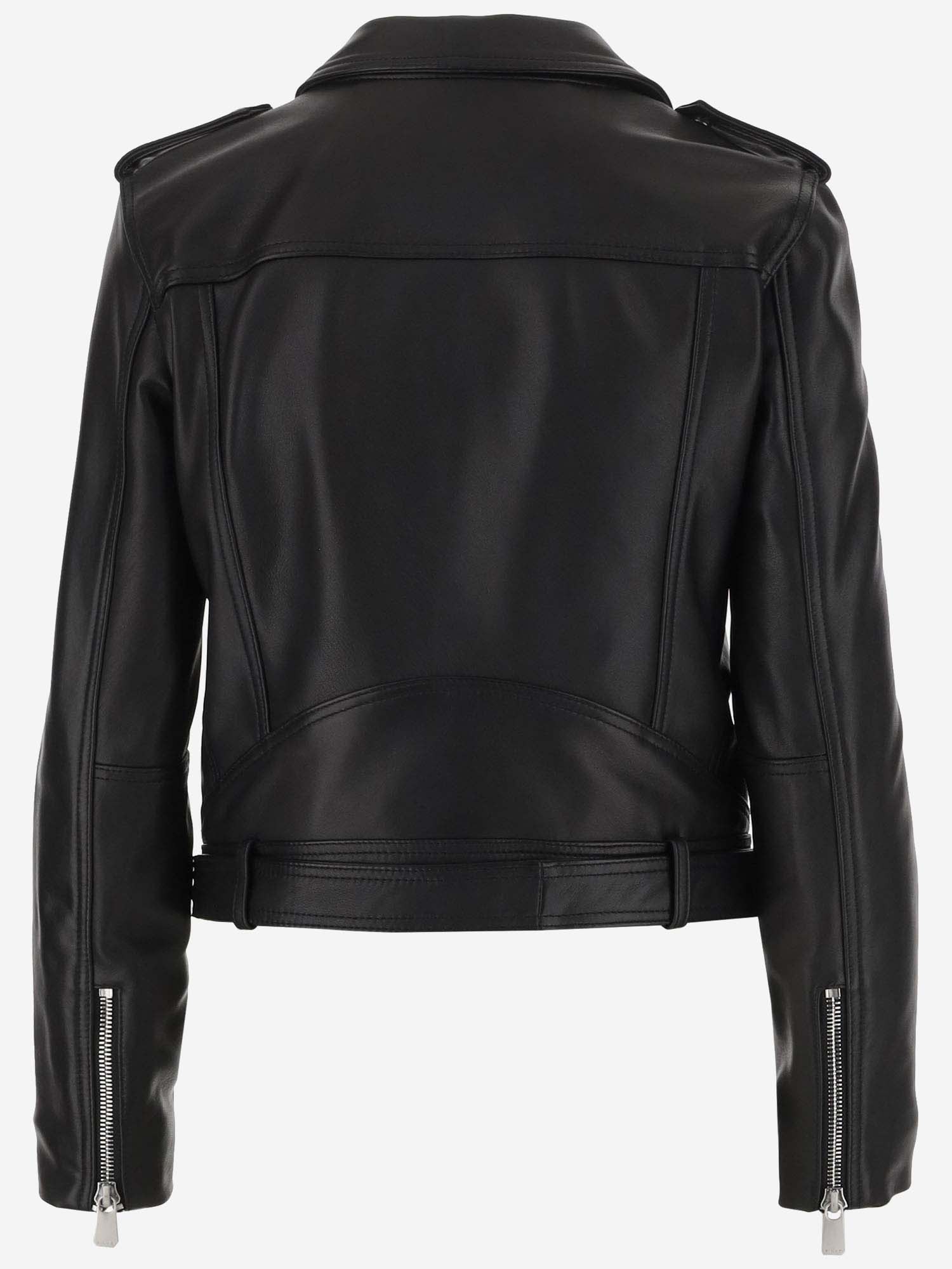 Shop Pinko Leather Biker Jacket In Black