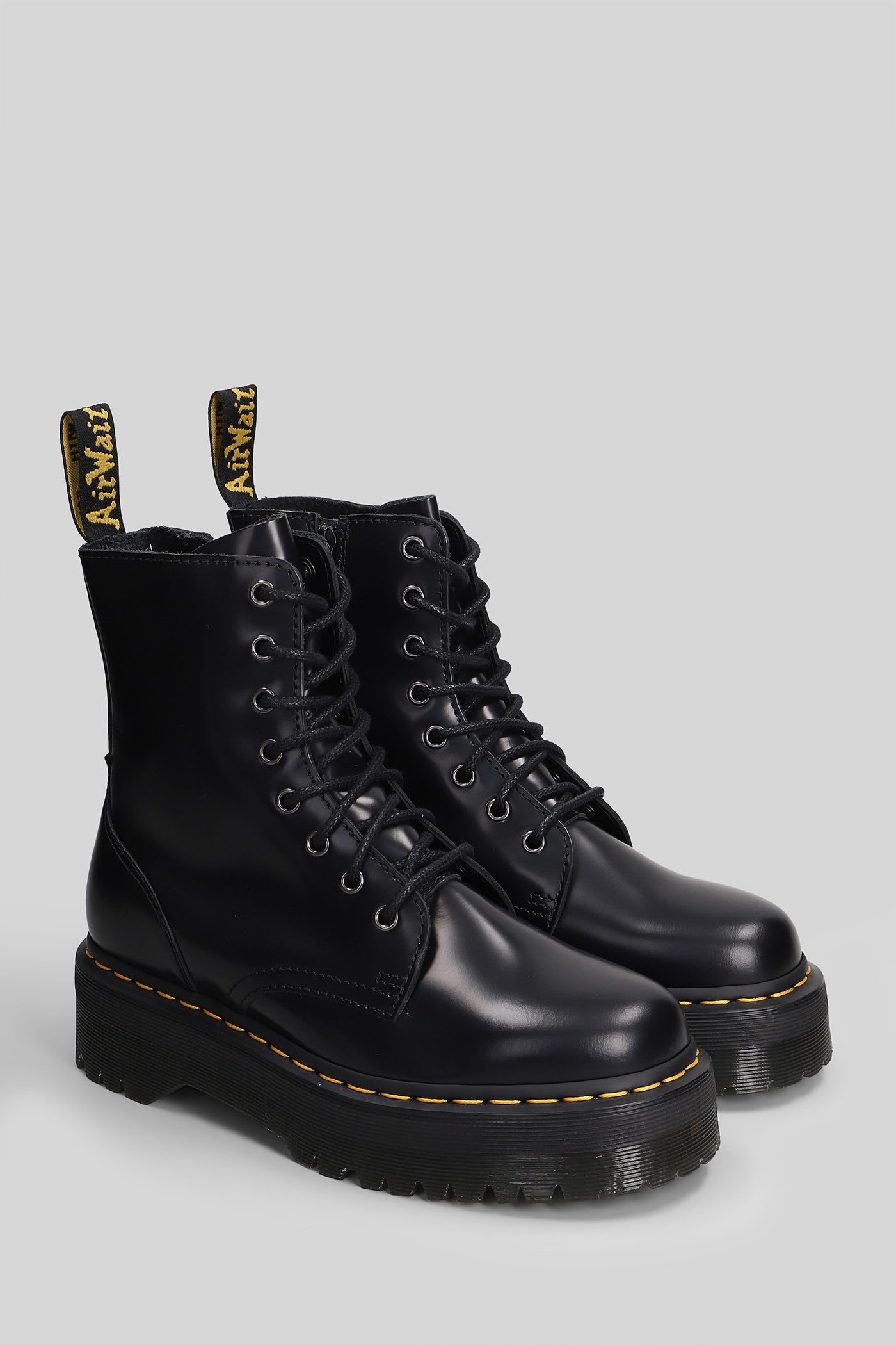 Dr. Martens Jadon Combat Boots In Black Leather In Black