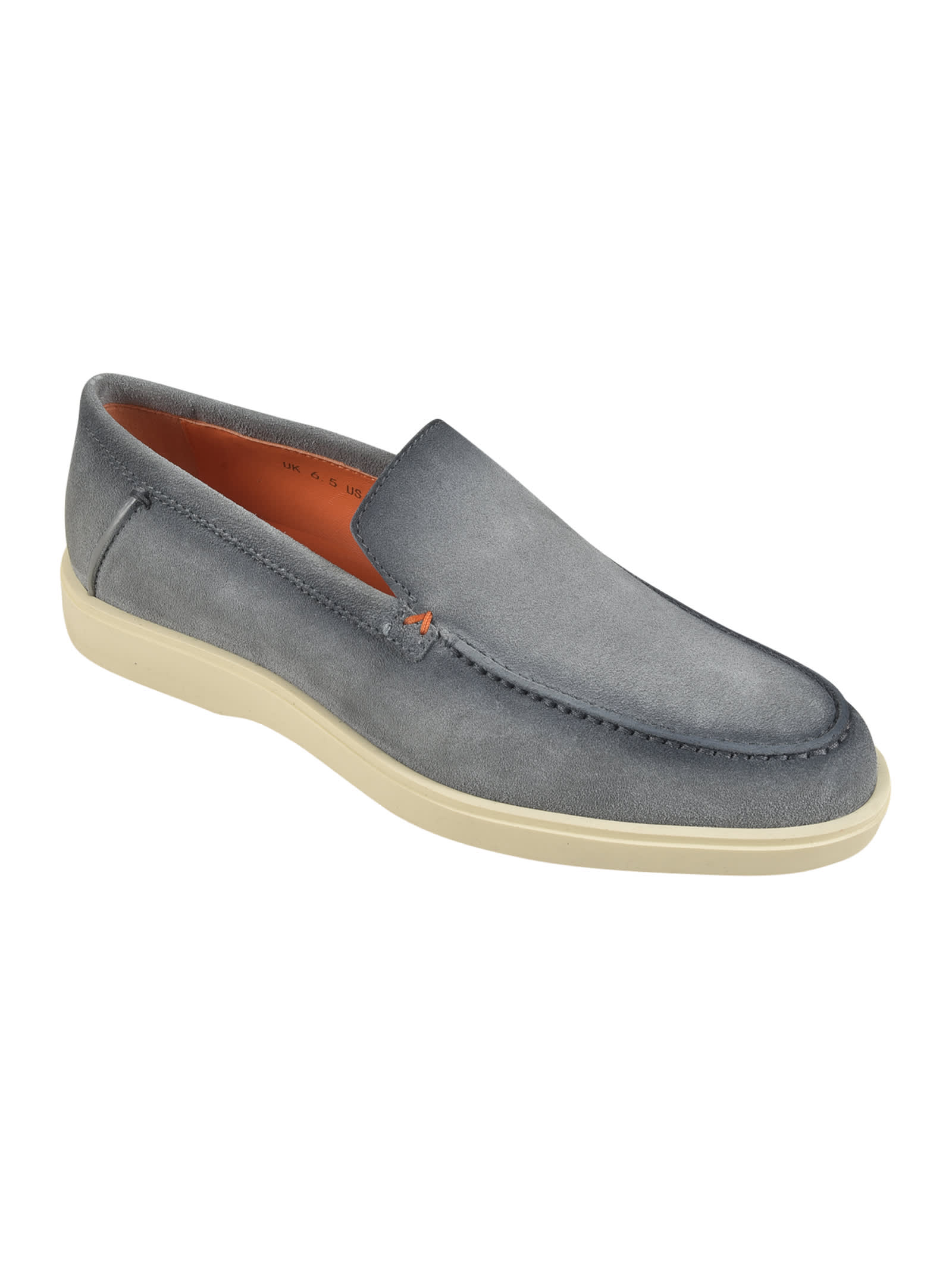 Santoni Blue Leather Slip-on Loafers With Contrasting Sole In Blue