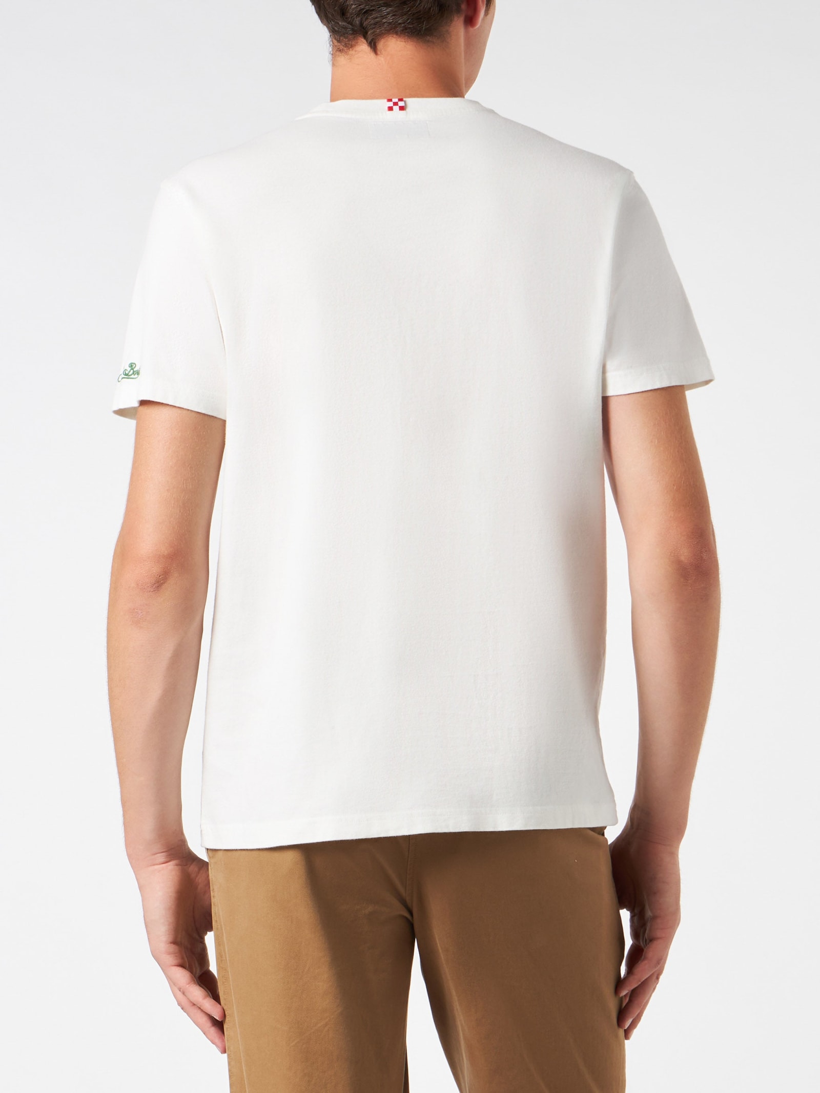 Shop Mc2 Saint Barth Man Heavy Cotton T-shirt With Spritz In Cortina Print In White