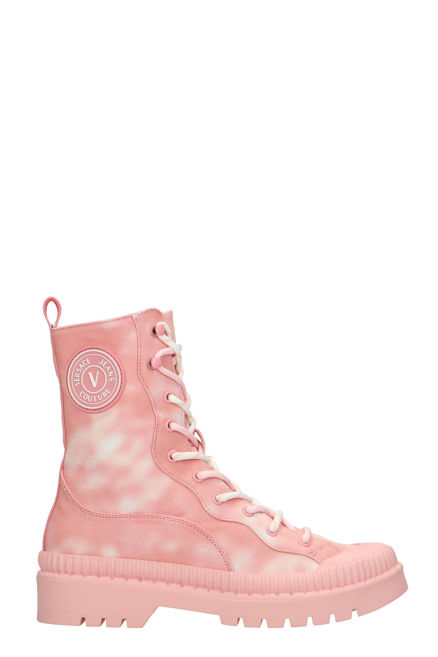 Versace Jeans Couture Combat Boots In Rose-pink Canvas