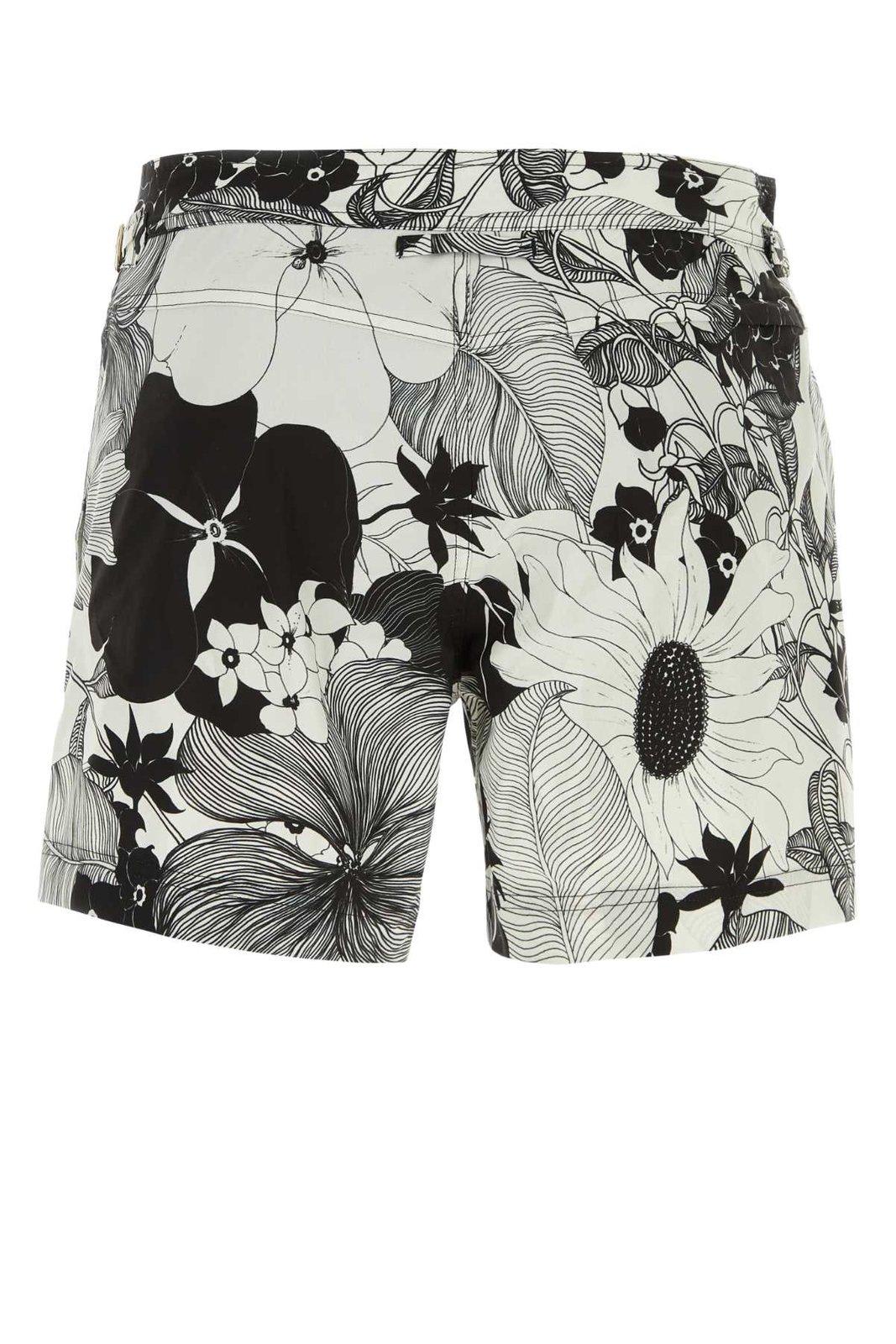 Shop Tom Ford Allover Floral Print Swim Shorts In Black/neutrals