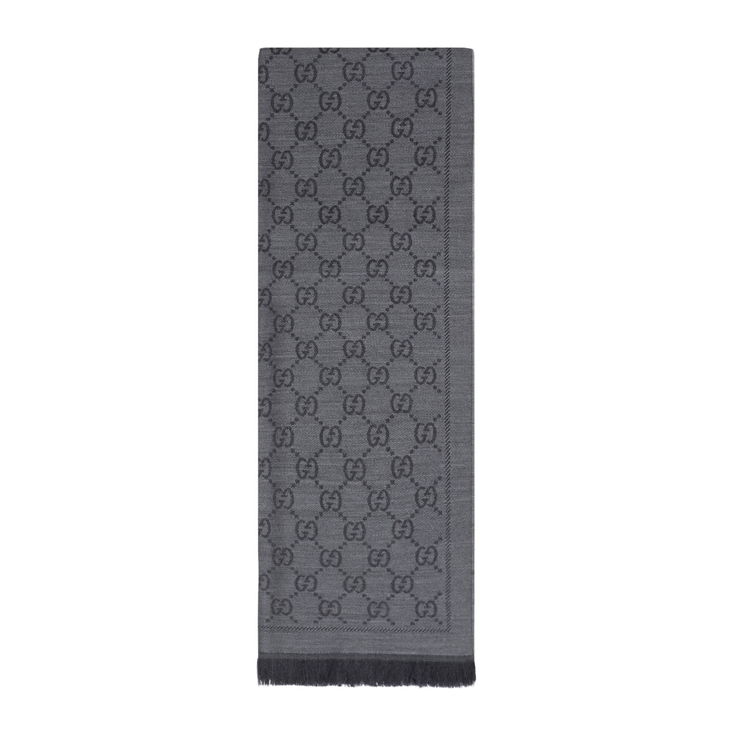 Gucci Gg Jacquard Pattern Knitted Scarf Women In Gray