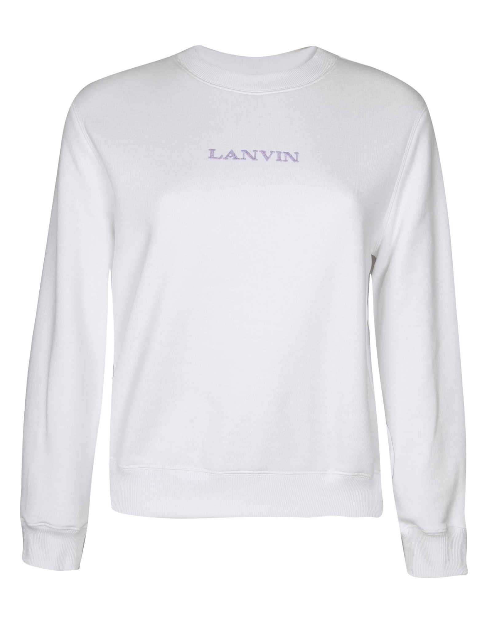 LANVIN COTTON SWEATSHIRT WITH EMBROIDERED LOGO, WHITE COLOR 