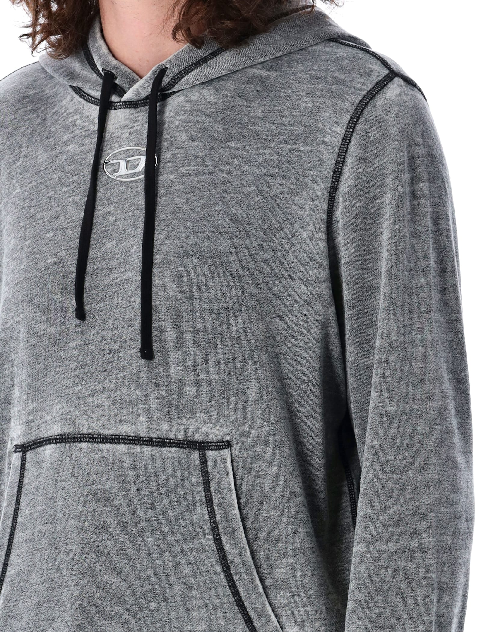 Diesel Hooded Sweater With Kangaroo Pocket And Ribbed Finish In Grey