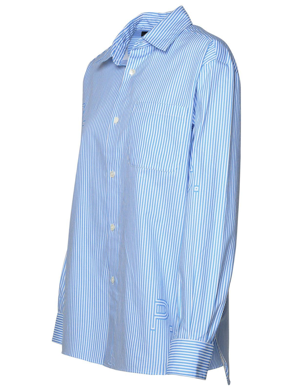 Shop Apc Logo Printed Striped Buttoned Shirt In Blue