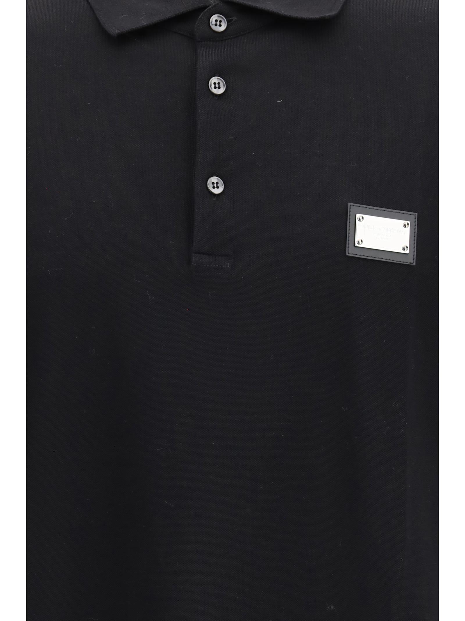 Dolce & Gabbana Piquet Polo Shirt With Logo Plate In Black