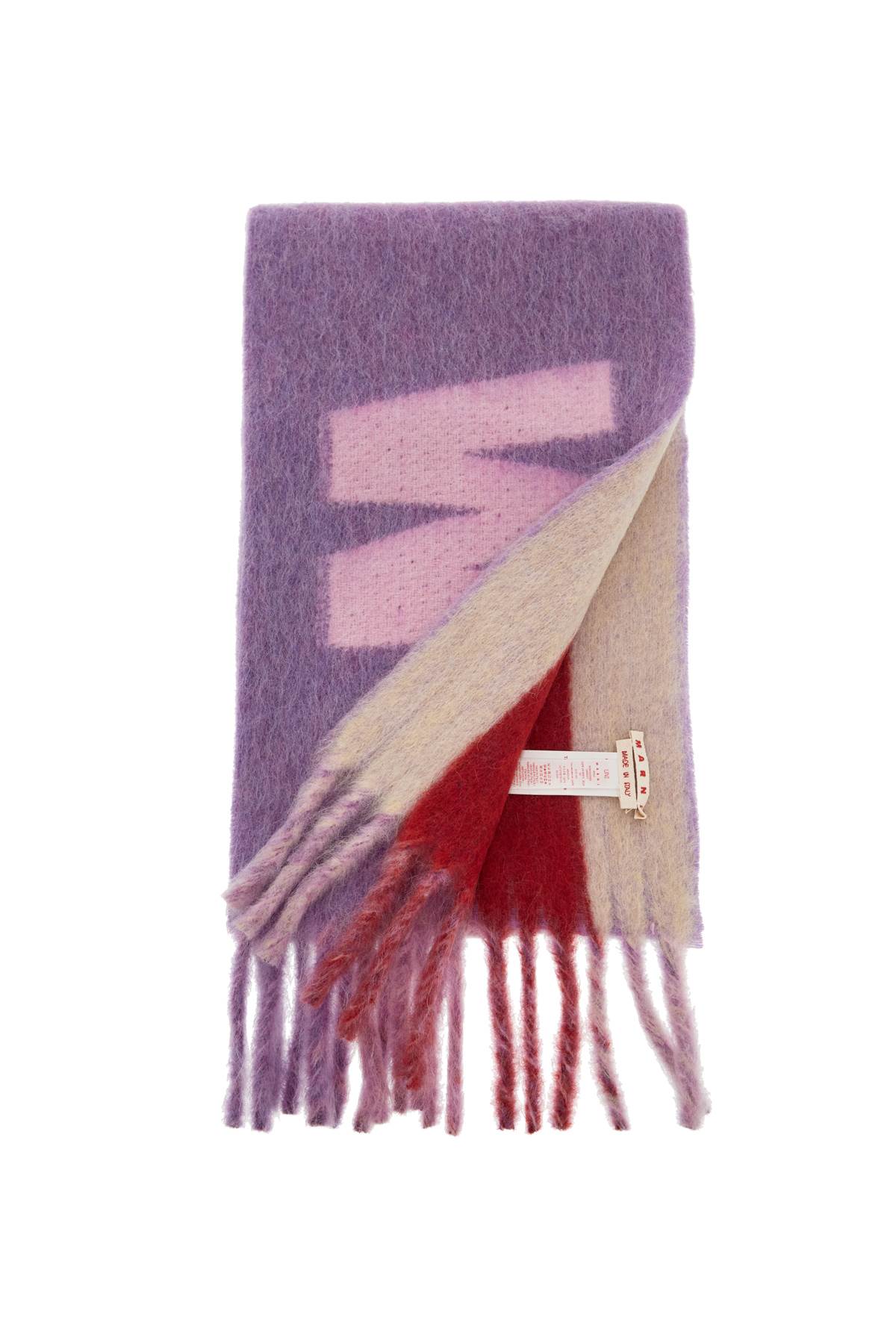 Shop Marni Wool And Mohair Scarf With Maxi Logo In Prune Violet (purple)