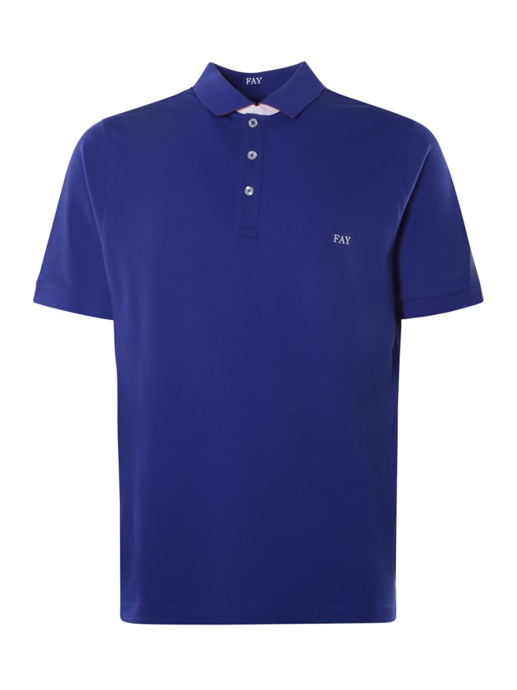Fay Stretch Cotton Polo Shirt With Logo In Blu Denim Medio