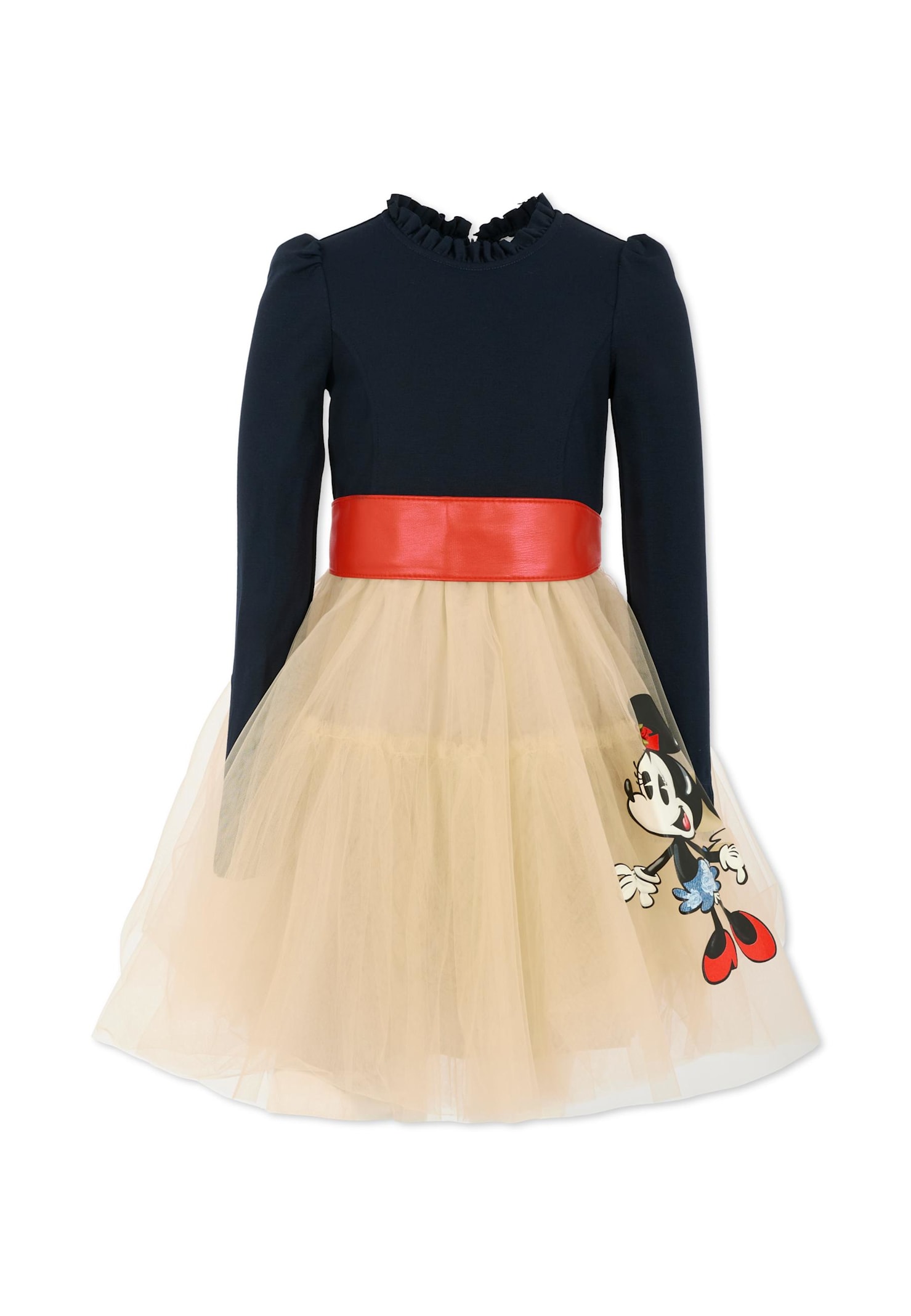 Monnalisa Blue Dress For Girl With Minnie In Blue