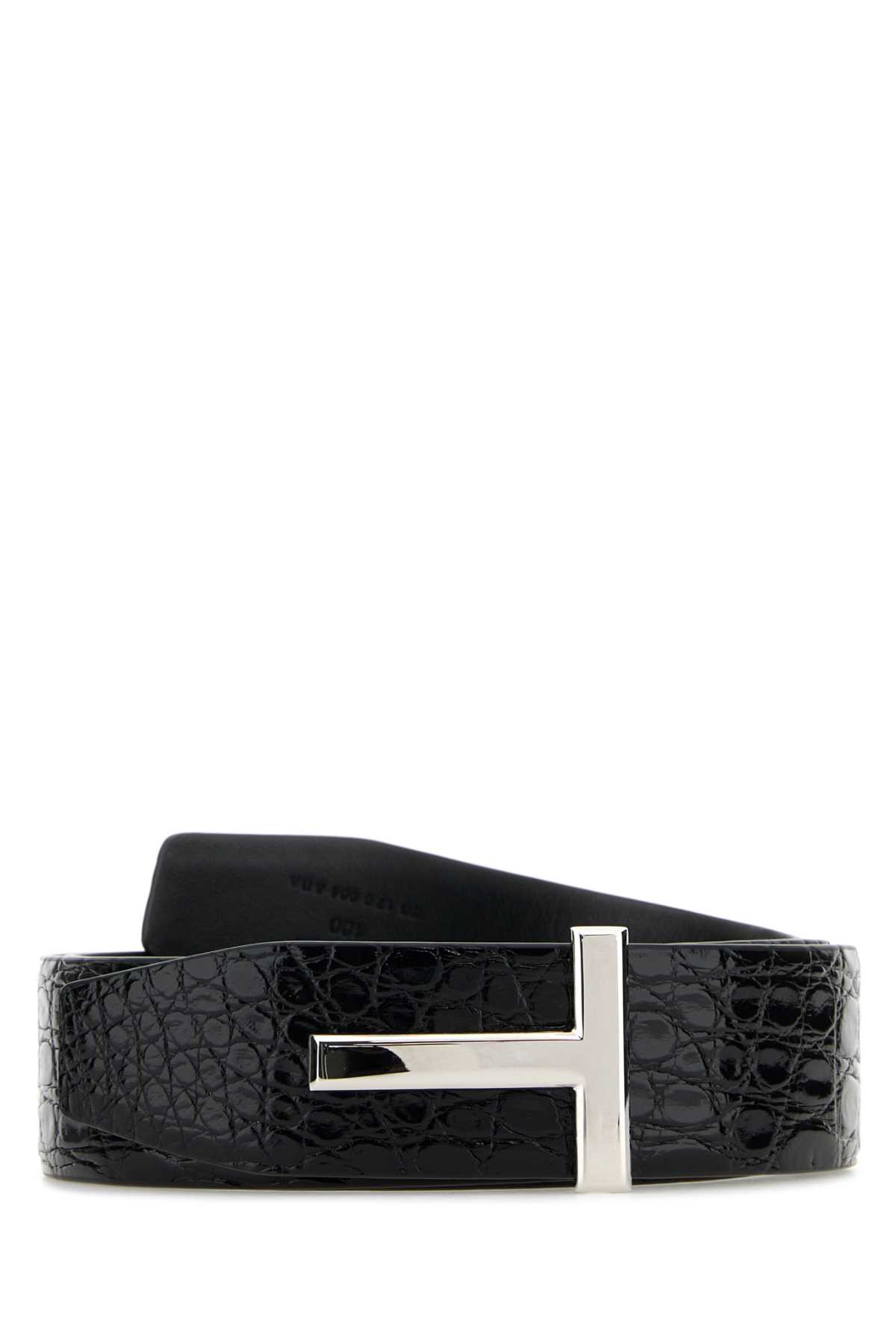 Shop Tom Ford Black Leather T Icon Belt