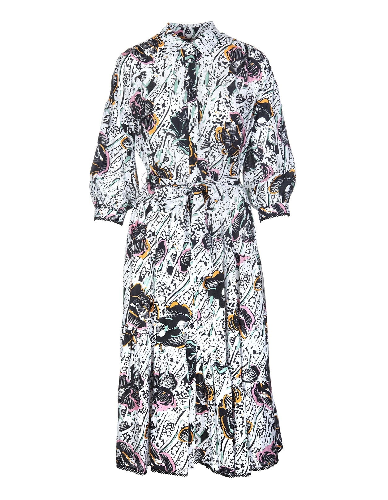 Diane Von Furstenberg Luna Midi Chemisier Dress In Cotton Patchwork Floral Medium Ivory