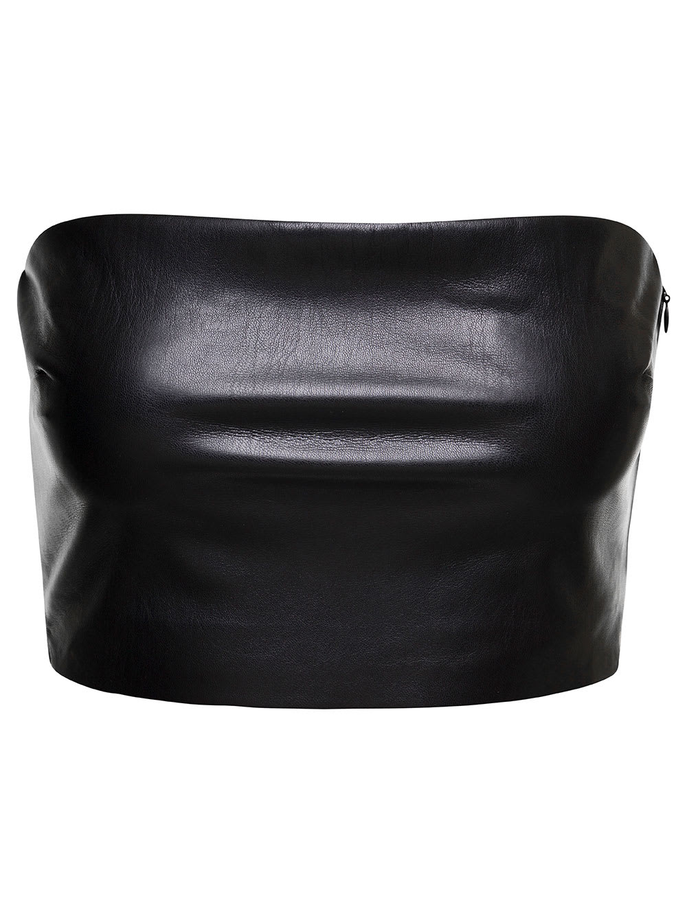 Black Bandeau Tube Top Crop Faux Leather In Polyester Woman
