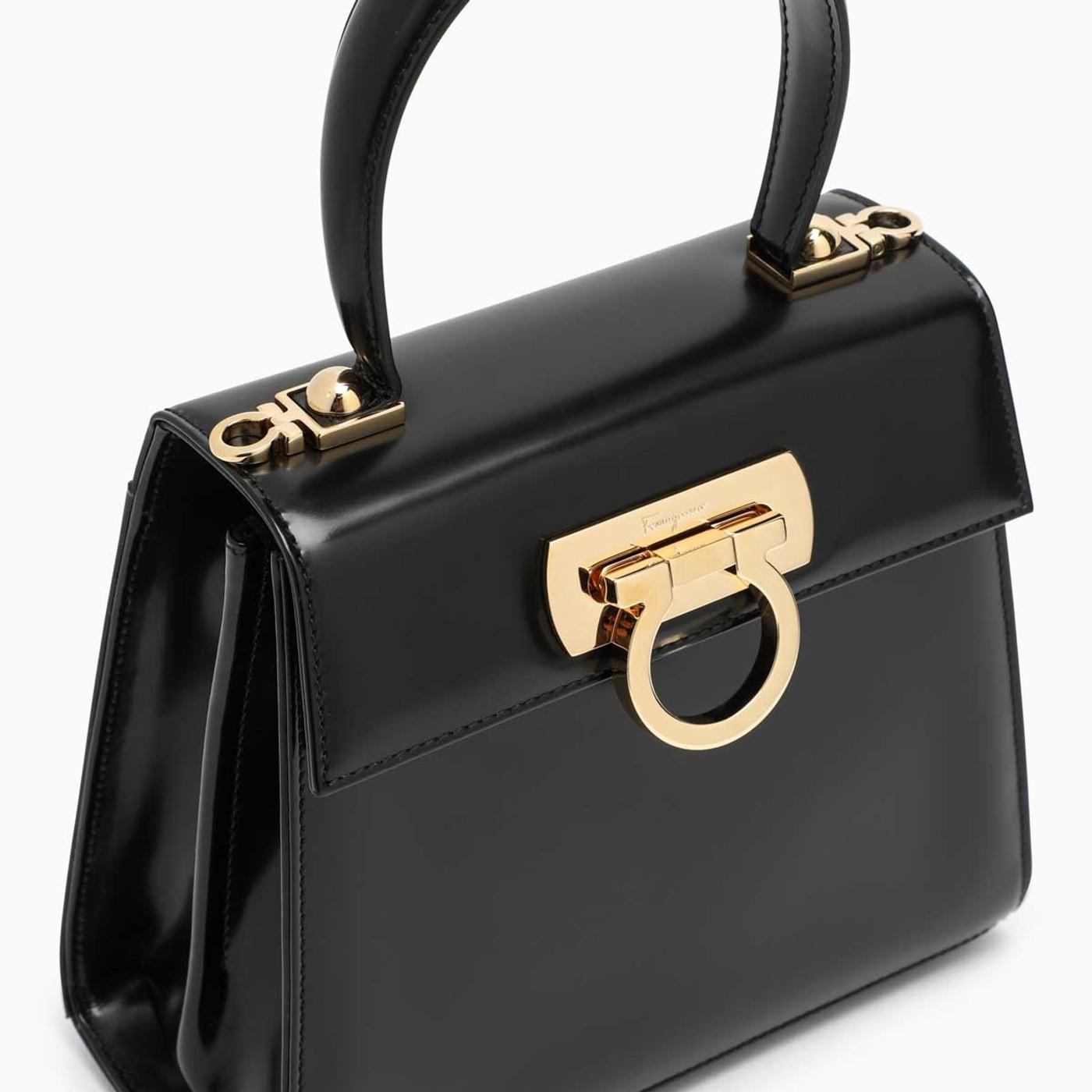 Ferragamo Iconic Black Top Handle Bag In Black