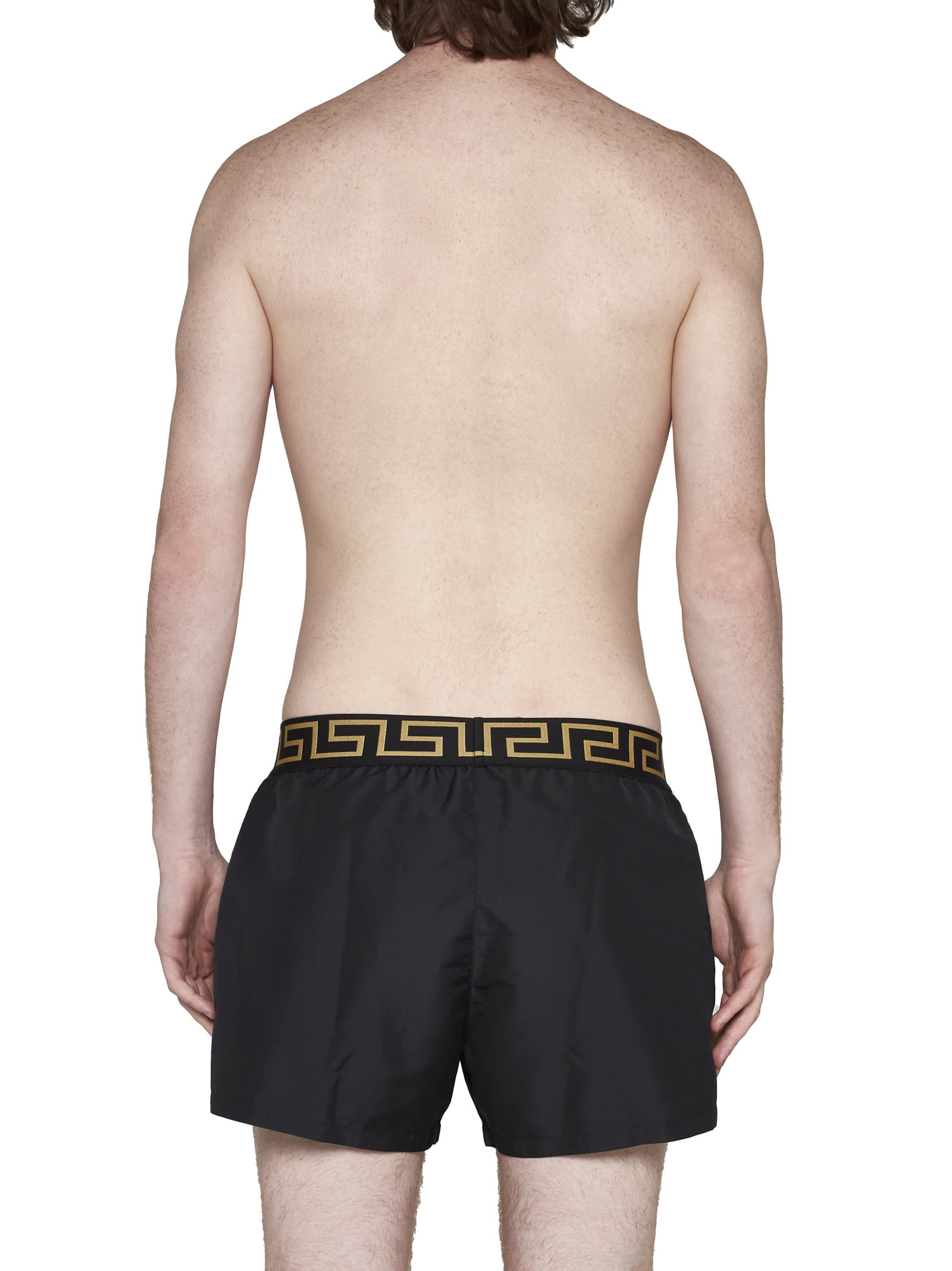 Shop Versace Swimwear In Black Gold Greek Key
