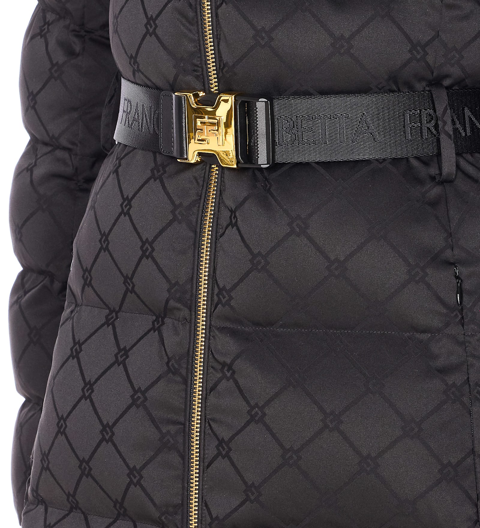 Elisabetta Franchi Quilted Coat With Belt And High Collar In Black