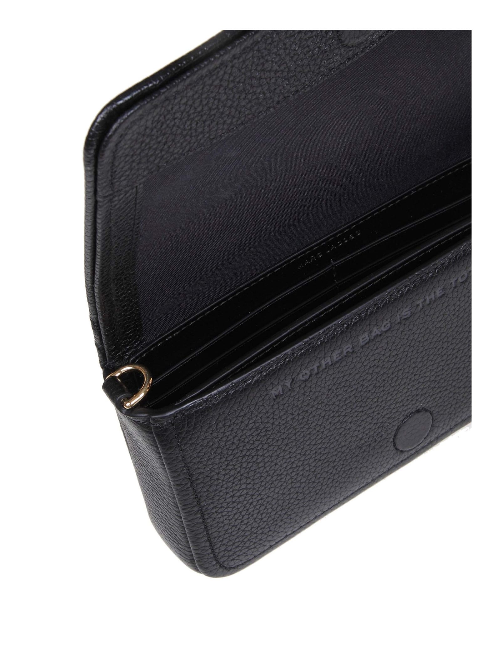 Marc Jacobs Mini Black Crossbody Bag With Engraved Logo In Hammered Leather Woman In Black