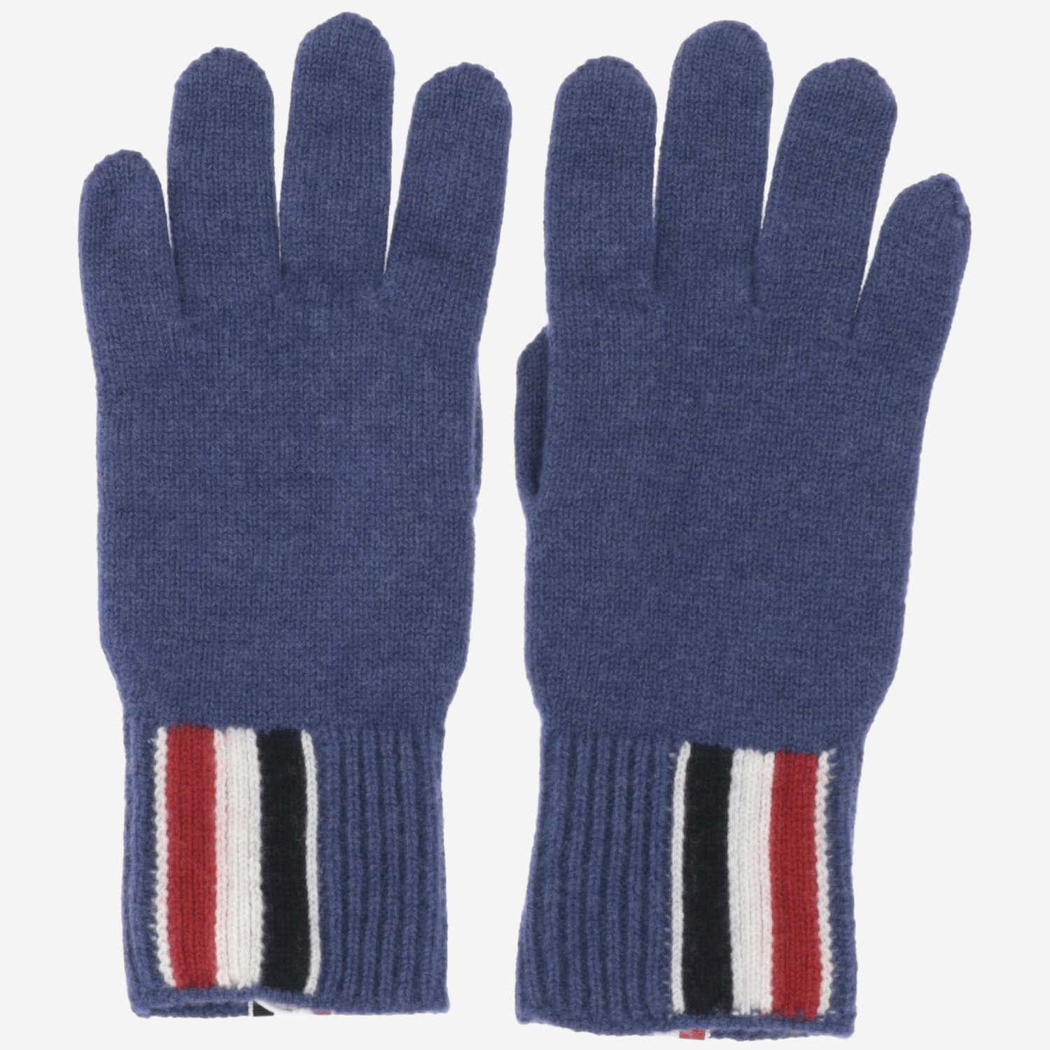 Shop Thom Browne Wool Gloves With Tricolor Pattern In Blue