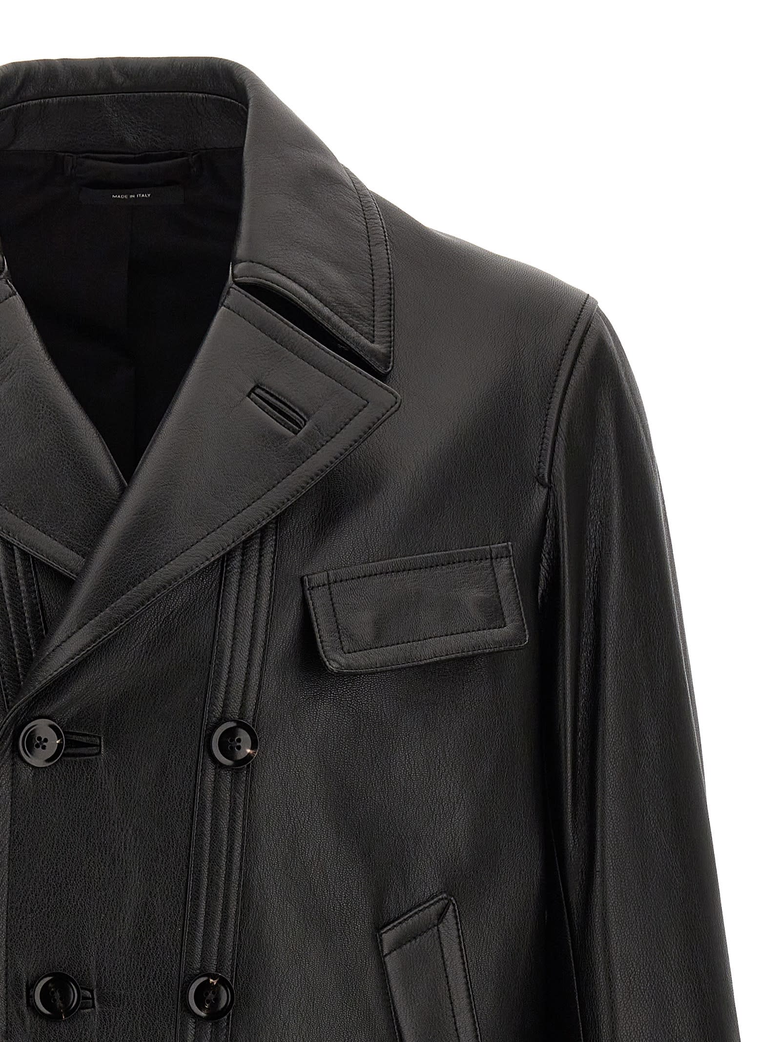 Shop Tom Ford Double-breasted Leather Jacket In Black