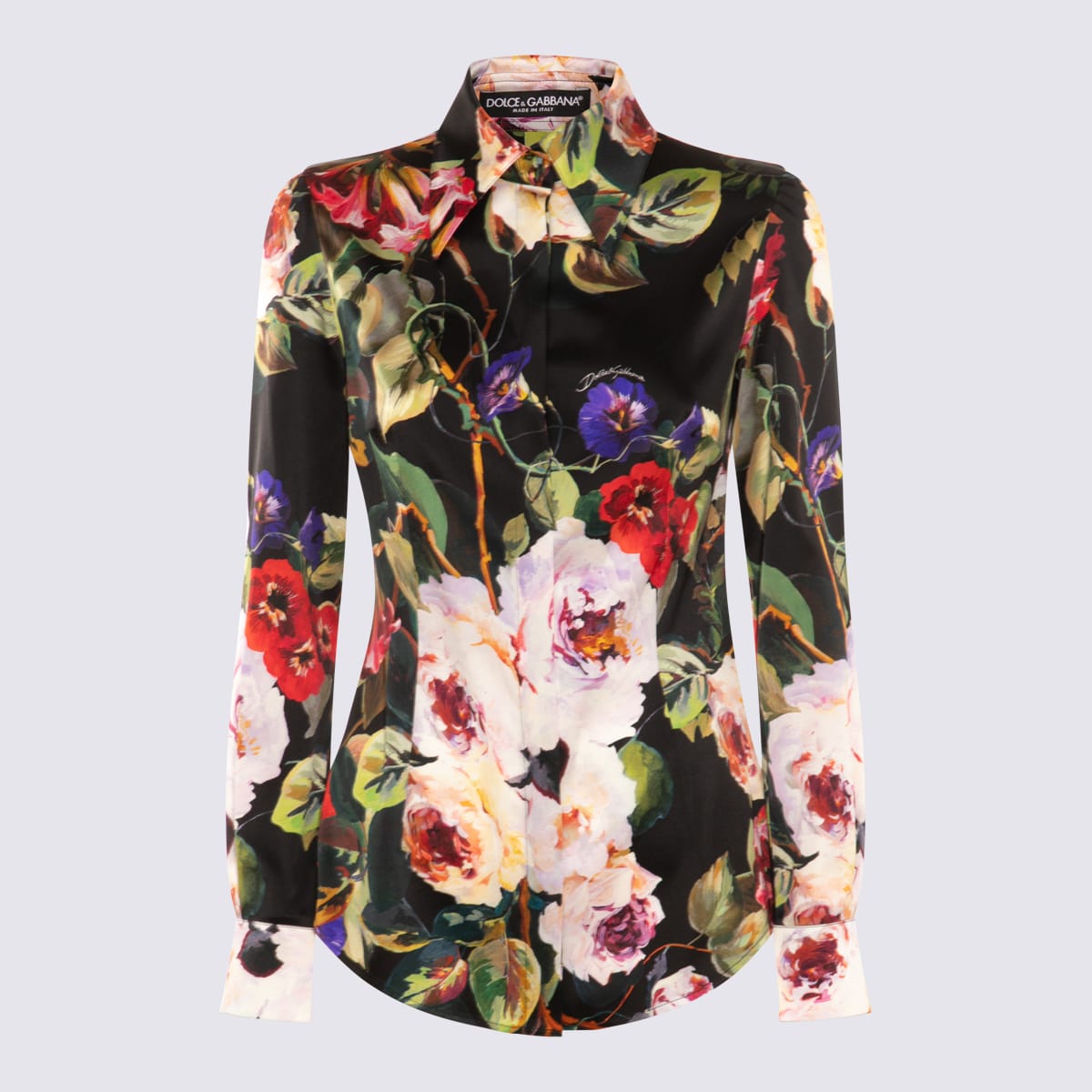 Shop Dolce & Gabbana Black Multicolour Silk Blend Shirt In Roseto F.do Nero