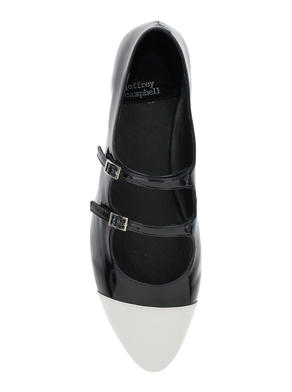 Jeffrey Campbell Black Ballet Shoes With Double Buckle And Stacked Heel In Patent Leather Woman In Black