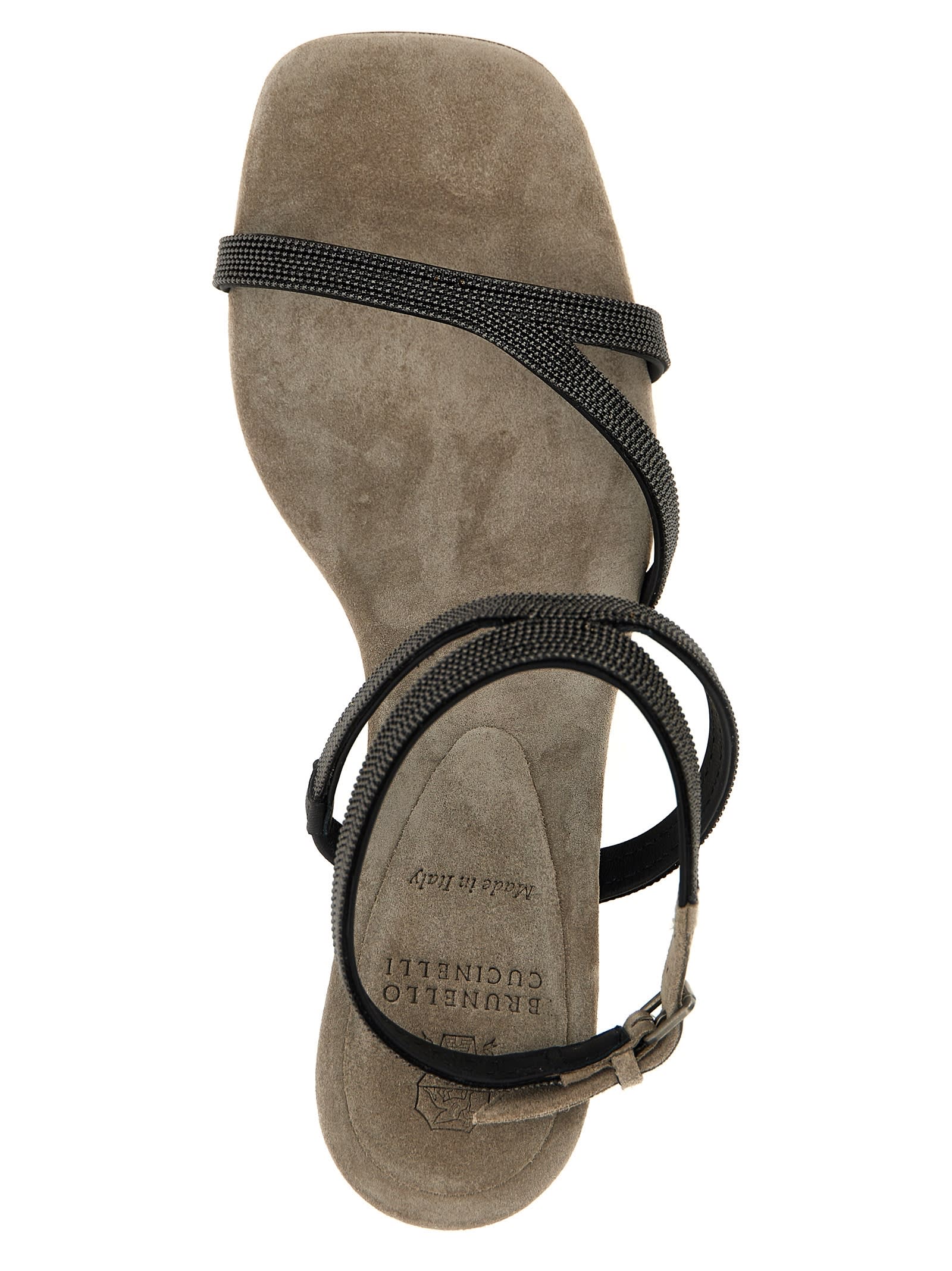 Brunello Cucinelli Sandal City Grey With Precious Straps In Black