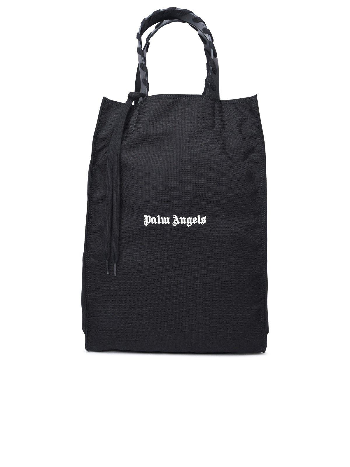 Palm Angels Logo Printed Lace-up Detailed Tote Bag In Black White (black)